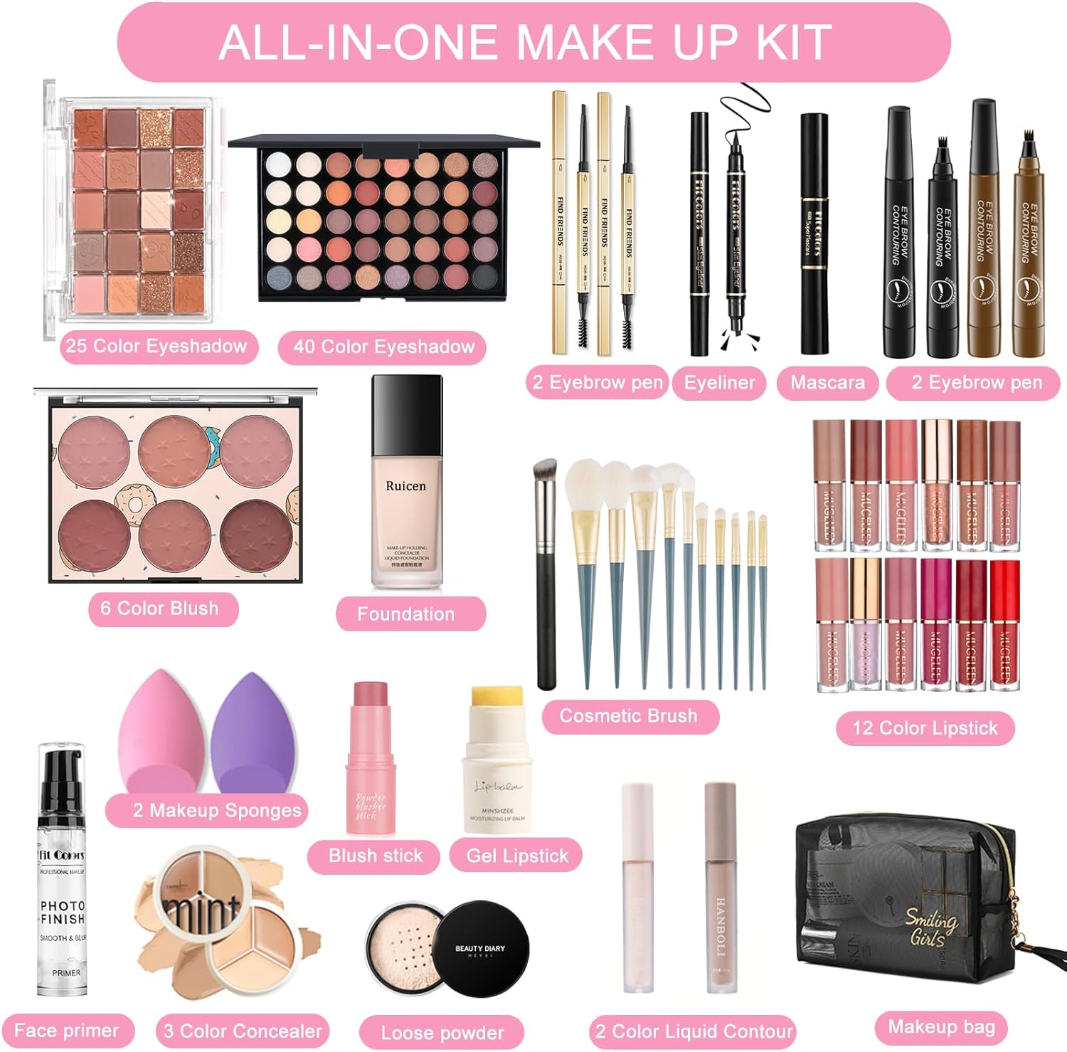 Make up Sets Woman, Ruicen Makeup Sets for Women, Makeup Kit for Women, Makeup Set Full Kit, Includes Foundation 40 Color Eyeshadow Eyebrow Pen etc Cosmetic Make Up Gift Set 71P9NHYf7ZL. AC SL1500