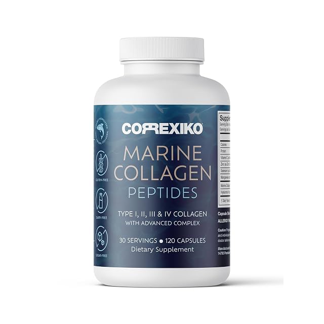 CORREXIKO Marine Collagen Supplement Pills - 1800mg Hydrolyzed Collagen Peptides per Serving with Added Hyaluronic Acid Vitamin C