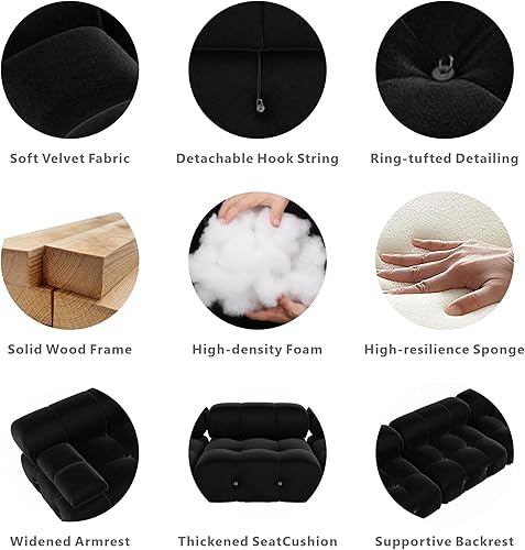 Miniatura 3 de Sofá seccional moderno negro de 104 pulgadas, sofás minimalistas en forma de L, sofás de terciopelo de lujo y moderno de 4 asientos con tumbona