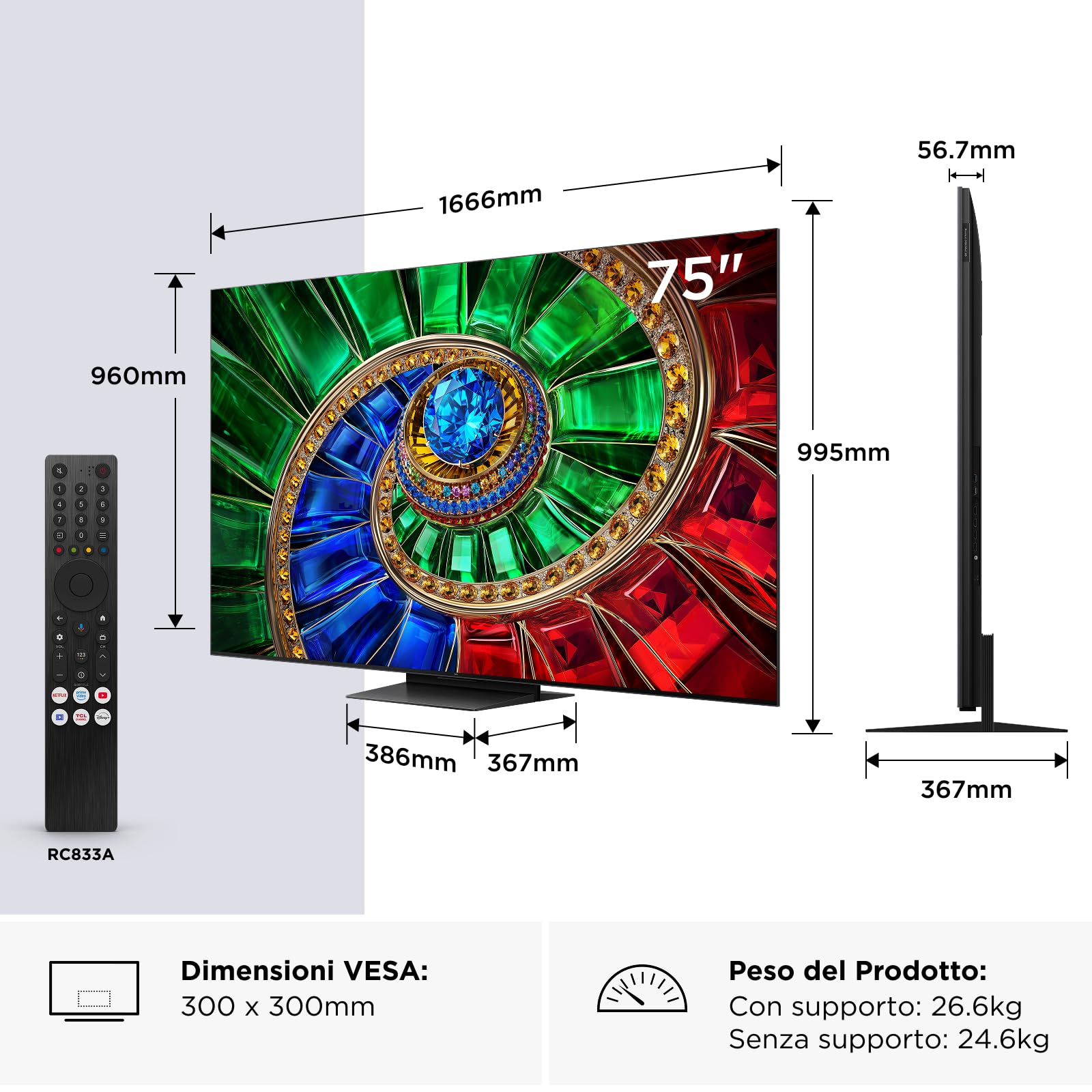 TCL 75RM7L – Smart TV RGB‑Mini LED 4K HDR10+ da 75", 2.000nit | 1,800 Precise Color Zones, Dolby Vision IQ & Atmos, 2.1 Onkyo Sound, Game Master, 144Hz VRR, Apple AirPlay 2