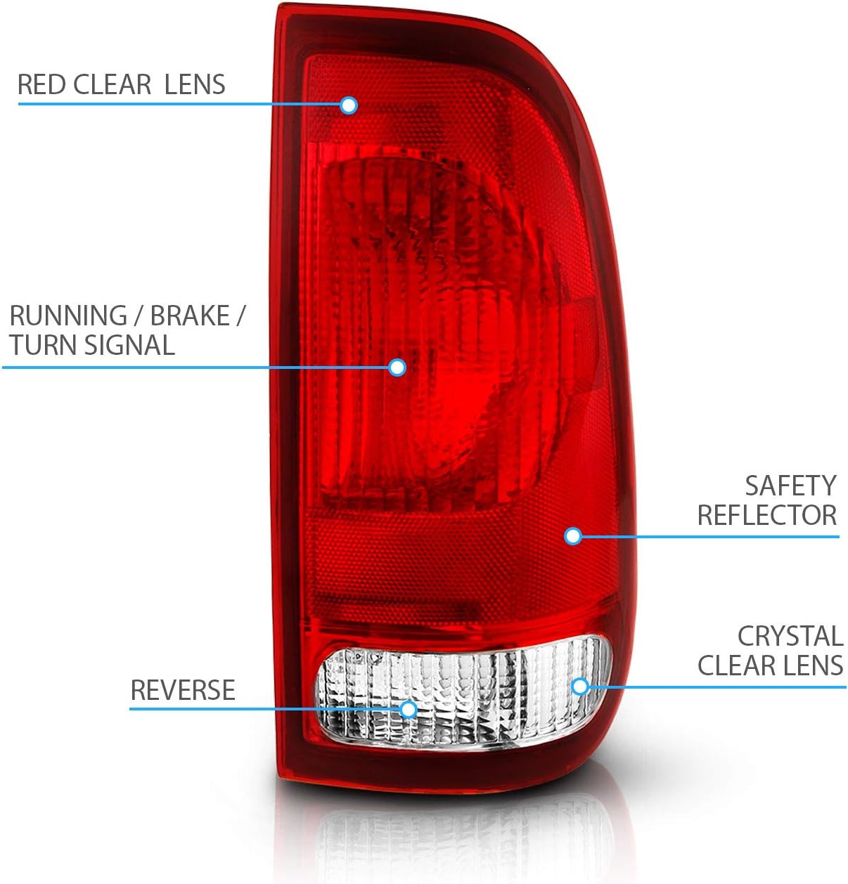 AmeriLite for Ford F-Series F150 F250 F350 SuperDuty Clear Red Factory Style OE Replacement Assembly Halogen Tail Lights Brake Lamps Set - Driver and Passenger Side