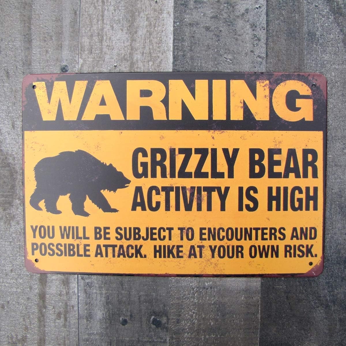 Metal High Grizzly Bear Activity Warning Sign Beware Caution Hunting Cabin Outdoor Wall Decor