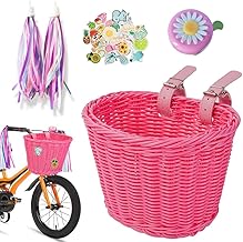 EUBSWA Panier de vélo avant pour enfant amovible en osier avec cloches et serpentins