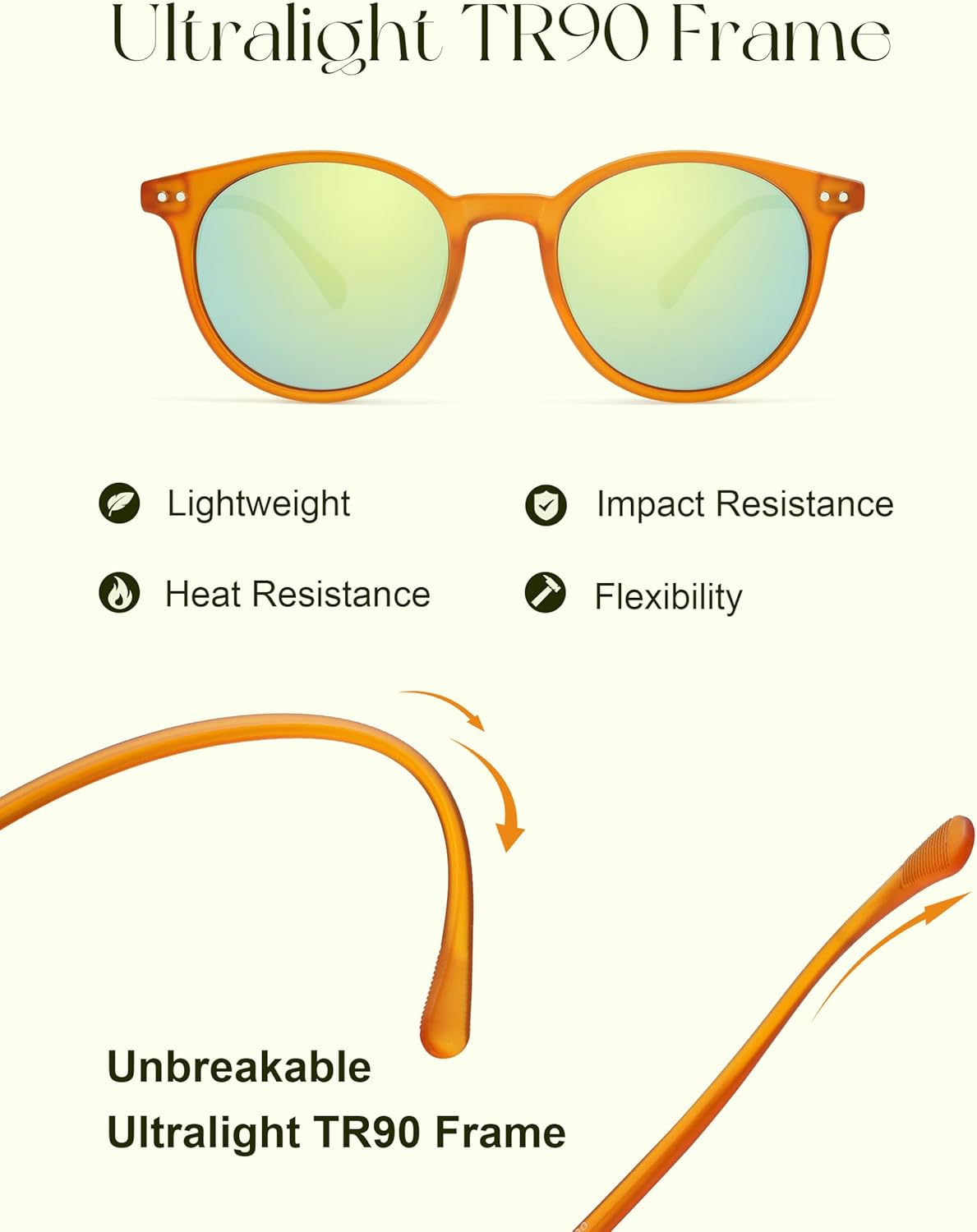 SOJOS TR90 Polarized Small Round Sunglasses for Women Men Vintage Style UV400 Lens SJTR2113 - Image 3