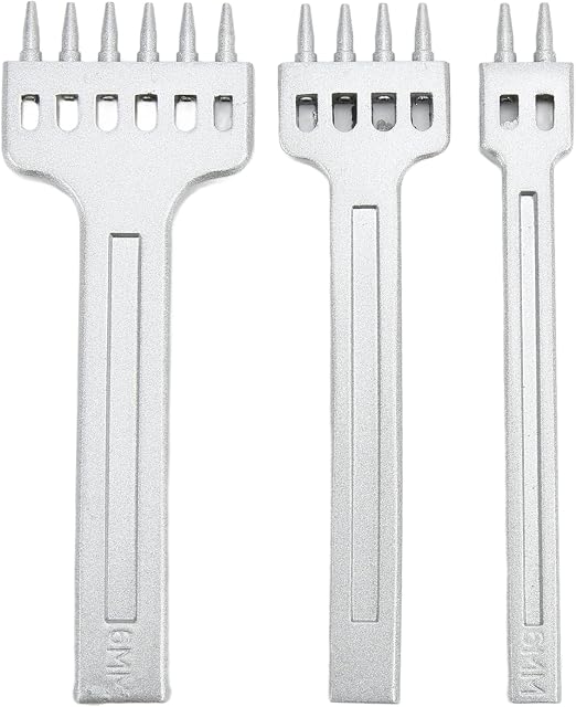 3Pcs Leather Stitching Punch Tools, 2/4/6 Prong Metal Diamond DIY Leather Craft Hole Punches Stitching Lacing Stitching Chisel Set Hand Working Hole Craft Tool