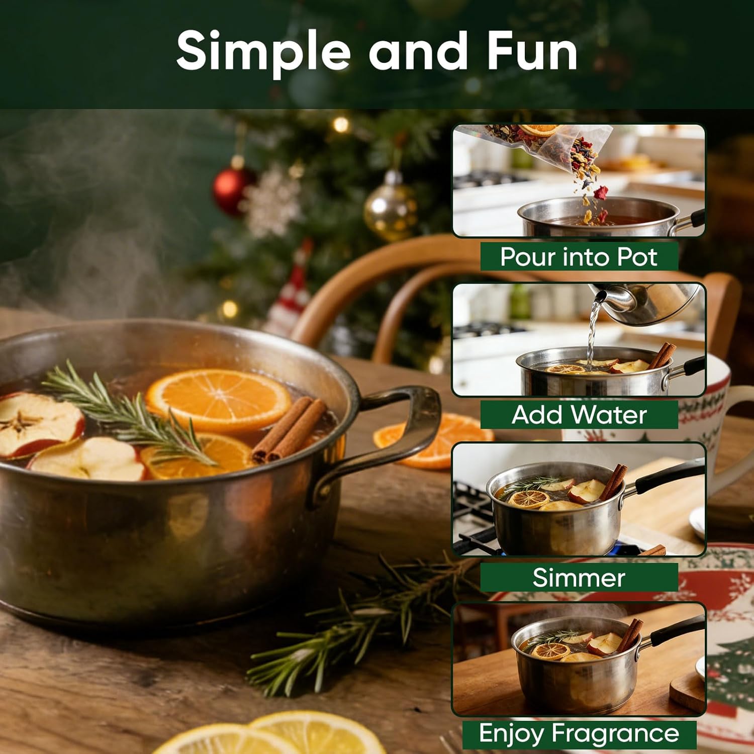 Simmer Pot Potpourri, Mixed Flavors Simmer Pot Mix with Natural Ingredients, A Mixture of Herbs, Salt & Dried Fruit for Home Fragrance Odor Removal, Holiday(One Pack(6 Pcs))