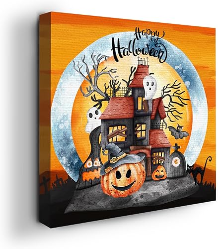 Pumpkin Canvas Wall Art by Mavis Print- 14x14 inches Halloween Wall Decor  UV Resistant-HD Printed & Wooden framed wall art  Modern Horror Wall