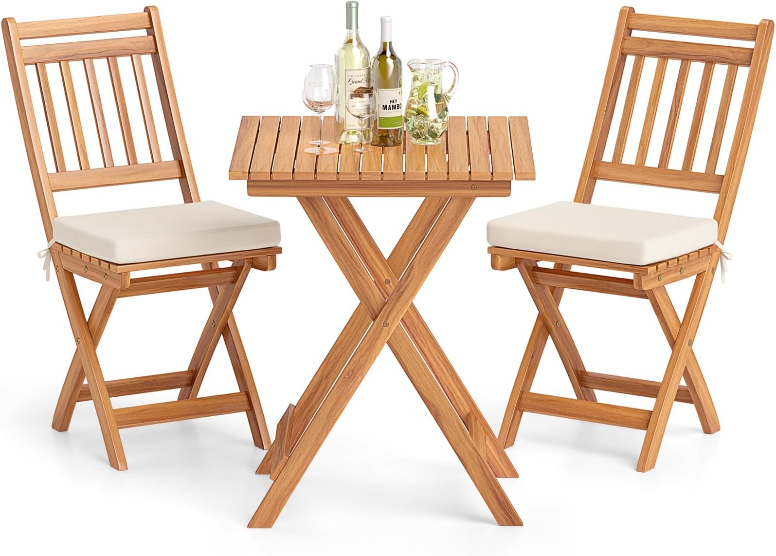 Amazon.com: S AFSTAR 3 Pieces Patio Bistro Set, Acacia Wood Bistro Set ...