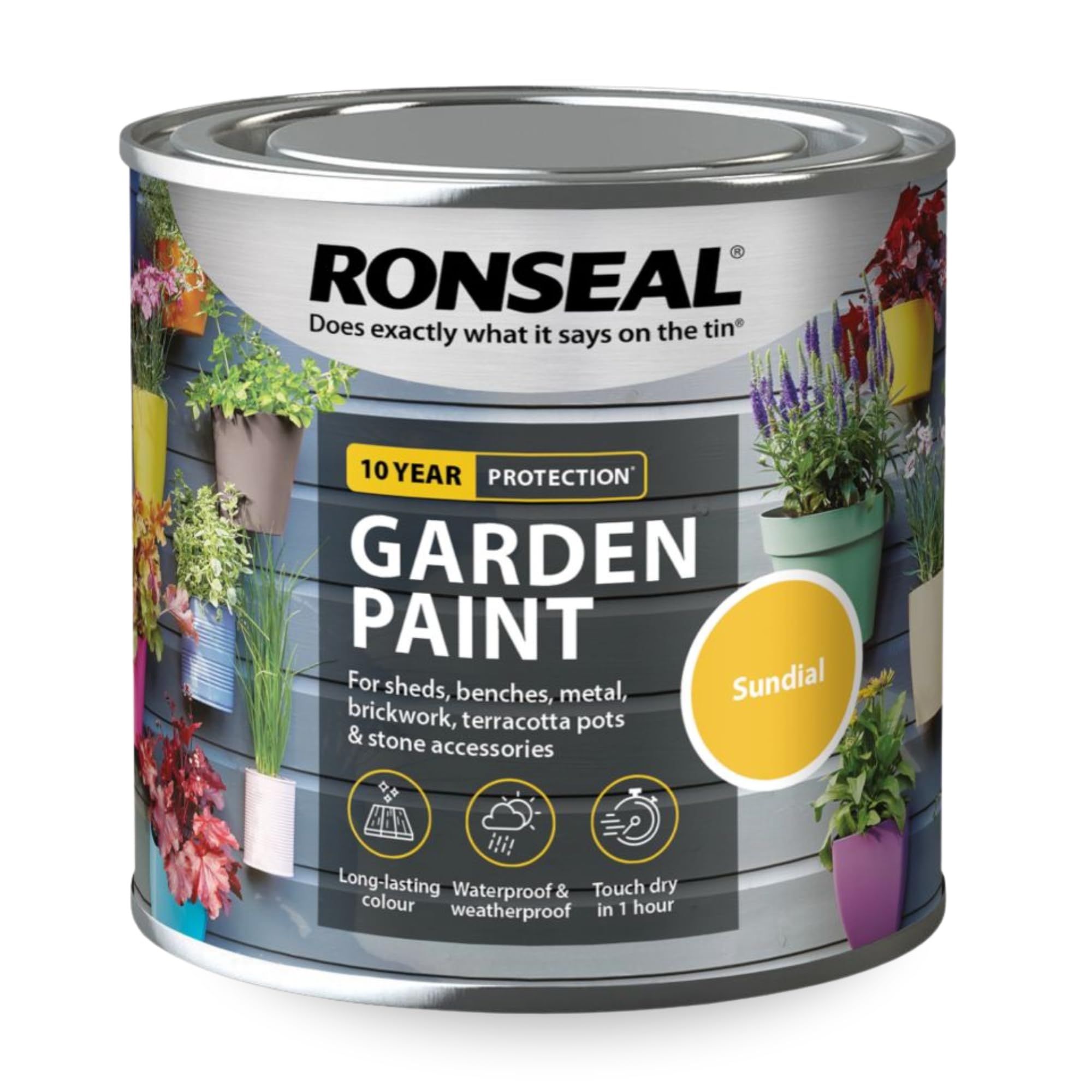 SAVING HUB Garden Paint 250ml - For Outdoor Furniture Wood, Benches, Metal, Brickwork, Terracotta - Exterior Wood Paint Waterproof & Weatherproof Touch Dry In 1 Hour (Sundial)