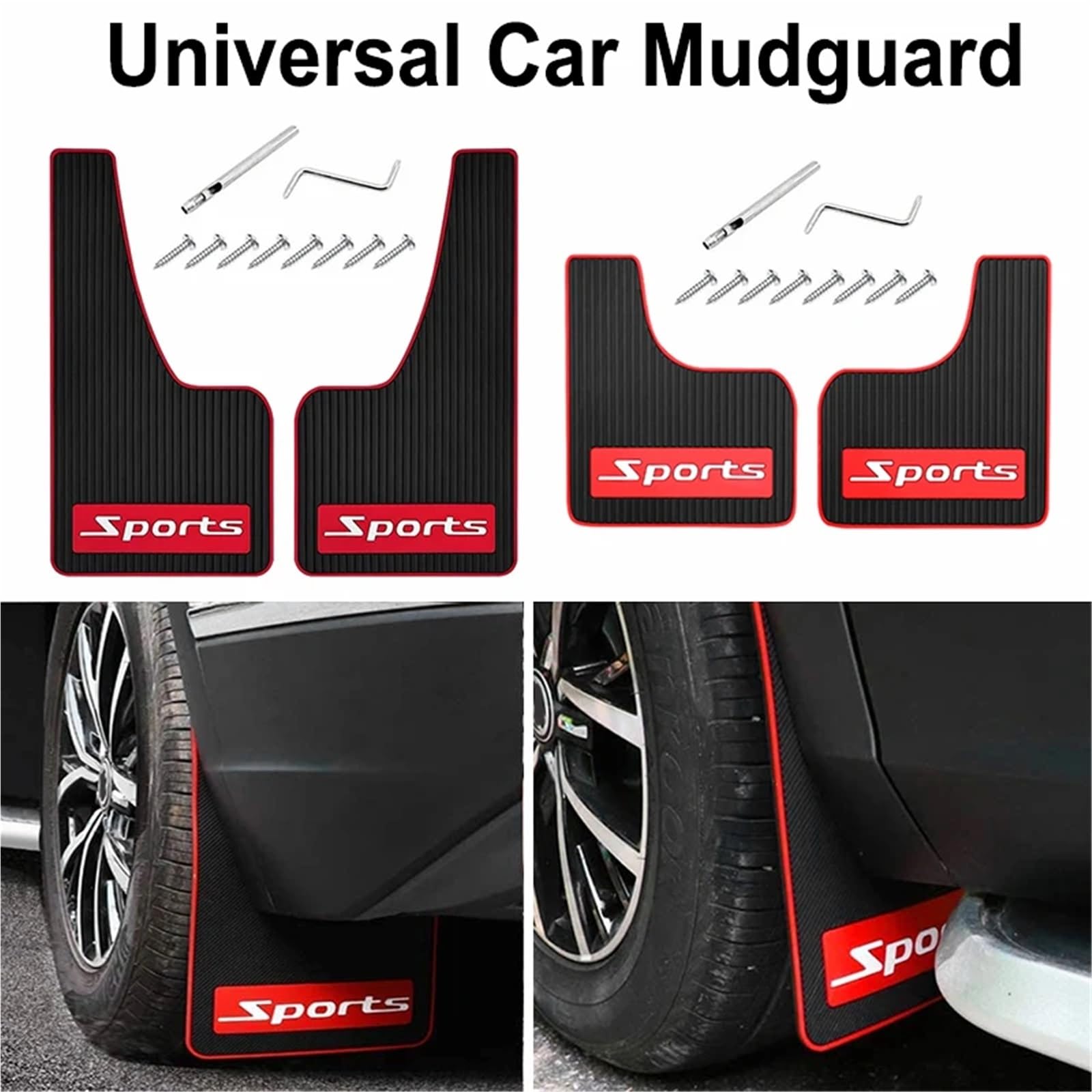 Paramanos Moto Guardamanos Guardabarros de Coche, Ruedas Delanteras y traseras, Guardabarros contra Salpicaduras, Tornillos para, Auto SUV | Mudguard Front Rear Wheels Splash Fender Guards Screws Auto SUV(4pcs Red)