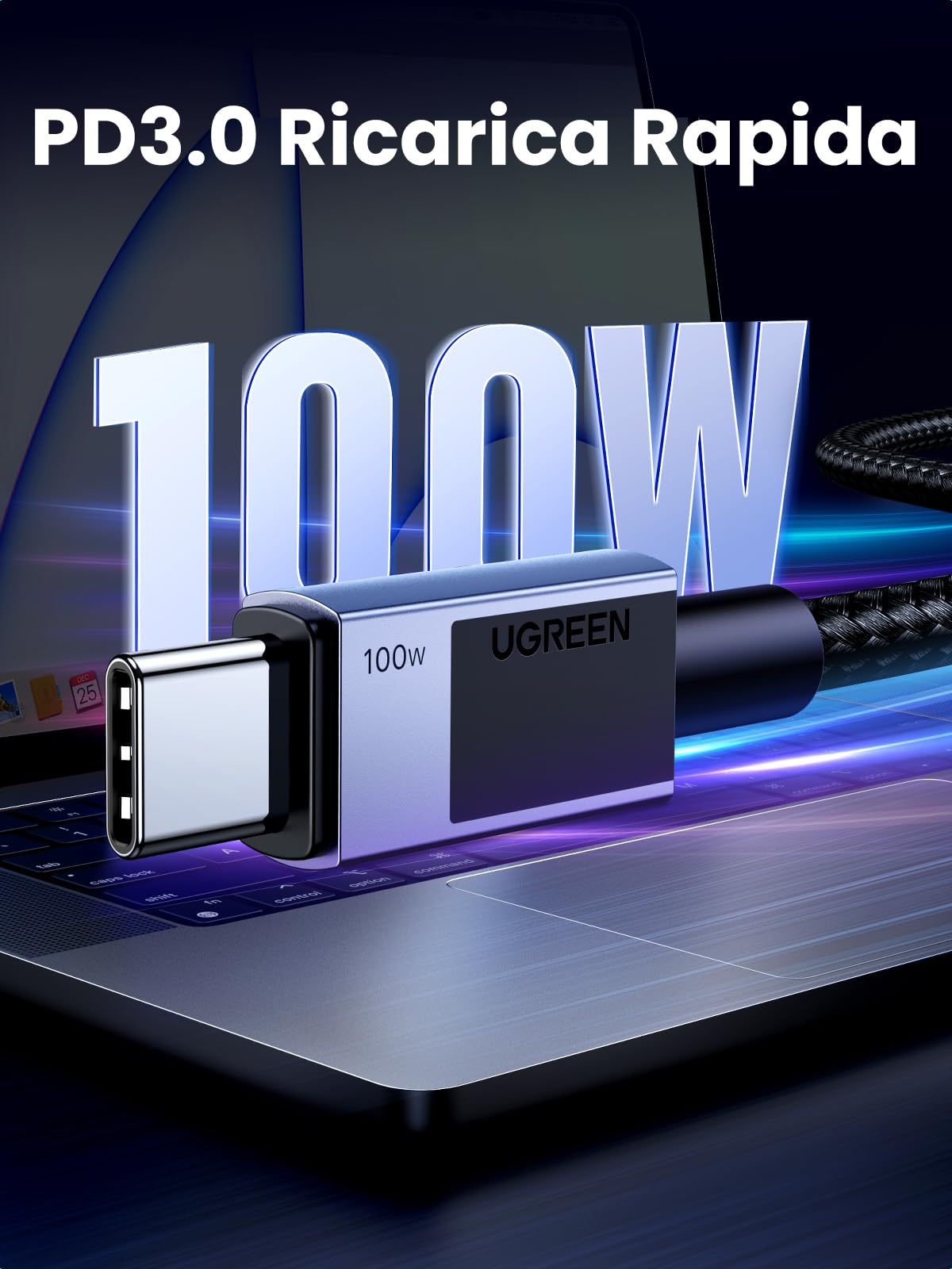 UGREEN 100W Cavo USB C PD 3.0, Cable Type C Ricarica Rapida 20V 5A, Compatibile con MacBook, iPad Air, ASUS, HP, iPhone 16/15 Plus Pro Max, Galaxy S24 Ultra, Pixel 9/8/7. 0,5M
