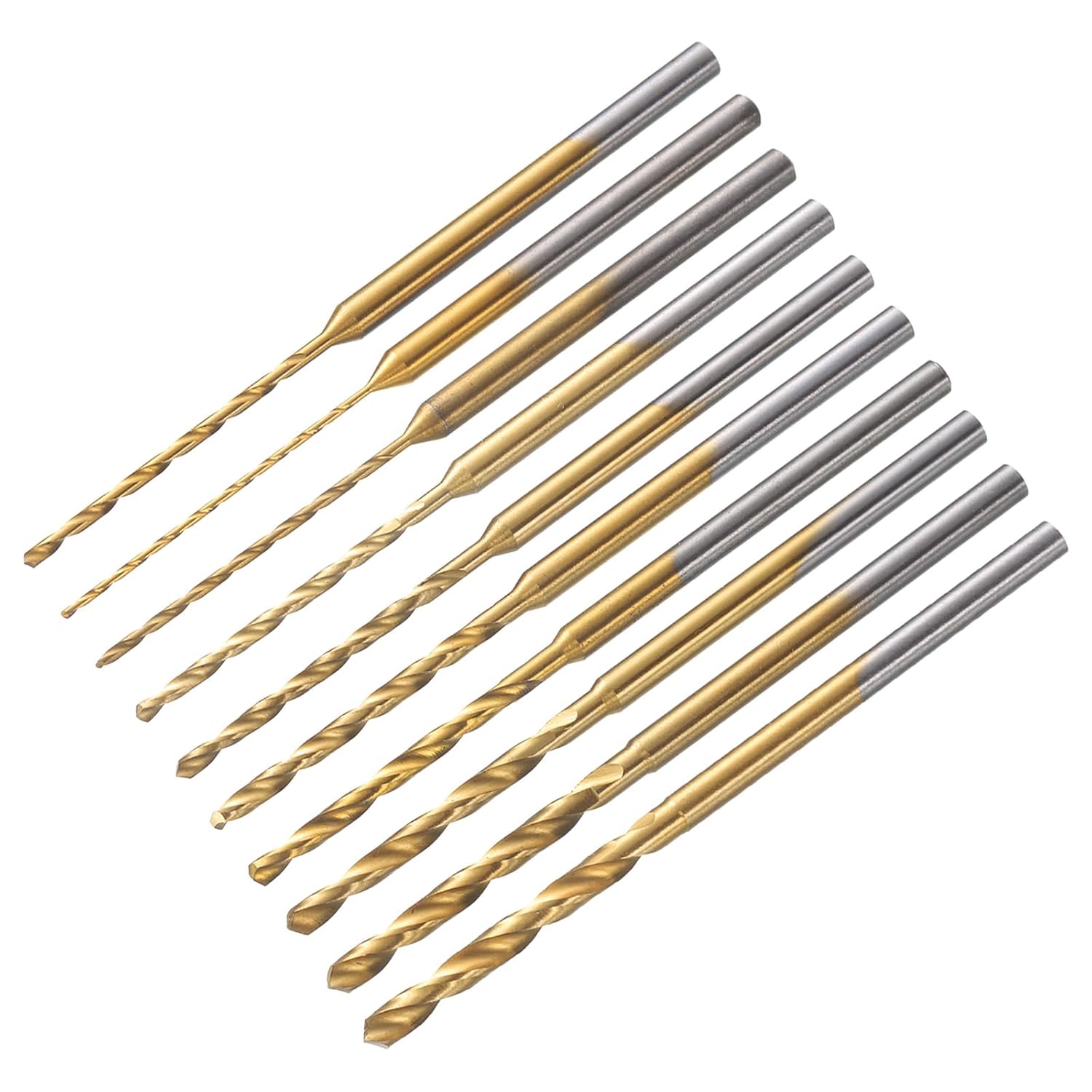 uxcell 10Pcs Mini Twist Drill Bit Set 0.6/0.8/1/1.2/1.4/1.5/1.6/1.8/2/2.2mm Dia Micro Engraving Drill Bits, High-Speed Steel 2.35mm Shank Titanium Coated for DIY Resin, Wood, Amber
