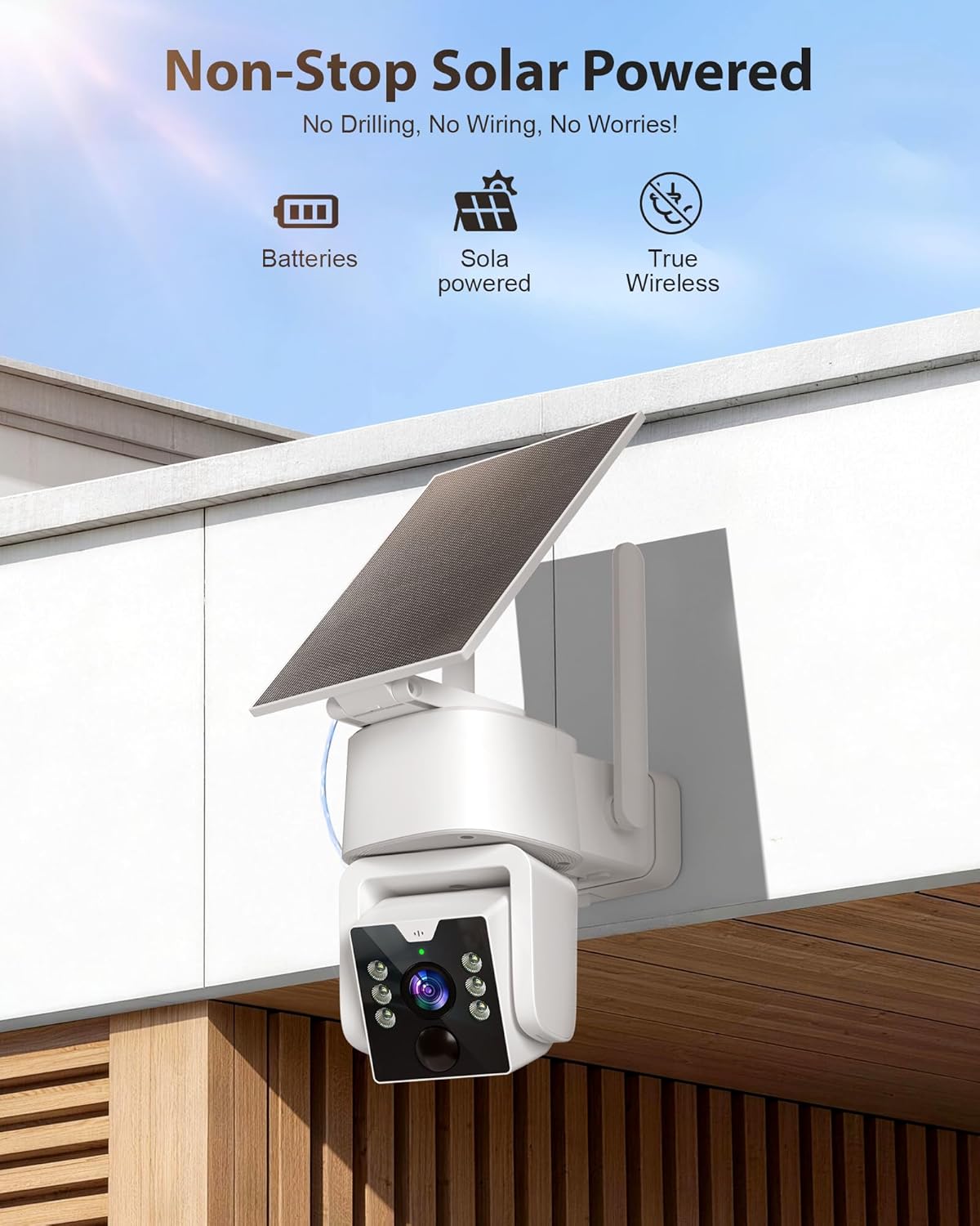 5G & 2.4G Wi-Fi Outdoor Camera Wireless,Solar Security Cameras Wireless Outdoor, 2K 360° PTZ Camera, Solar/Battery Powered, PIR Human Detection, Color Night Vision,Two-Way Voice Calling,Alexa