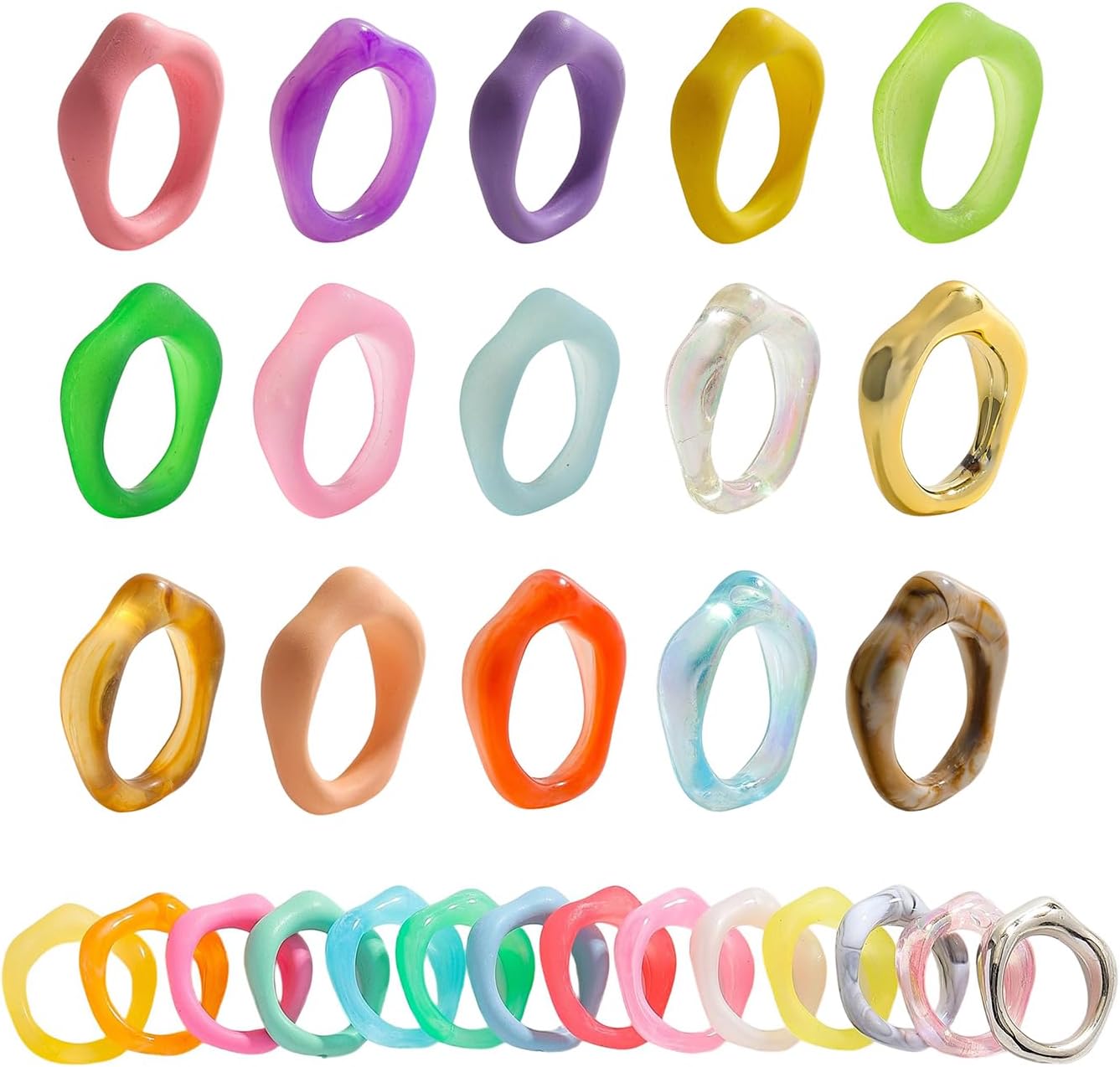 Colorful Acrylic Resin Knuckle Rings Set for Women, Chunky Leopard Print Candy-Colored Stackable Rings, Trendy Translucent Statement Ring for Everyday Party Wear Bulk Assortment