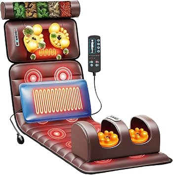 Full Body Heating Massage Mat, Detachable Neck and Leg Massagers, Vibration Massage Pad with Waist Airbag, 10 Vibration Motors, 9 Mode Options, for Home and Office Use Brown