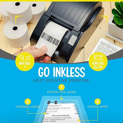 Miniatura 4 de Caja registradora térmica, 3 rollos de papel de POS, 3 1/8" x 230 pies