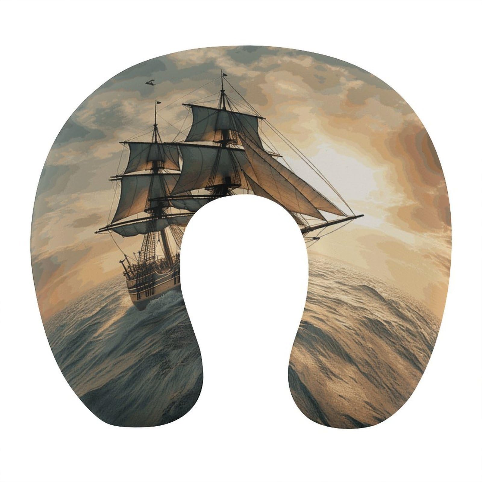 Adfgyerh Style Ship Sailing Alone U-Shaped Pillow，Memory Foam Pillow Core，Cushion ，Provide Neck Support ，Travel Pillow，Suitable For Airplanes, Cars, Homes, And Offices.