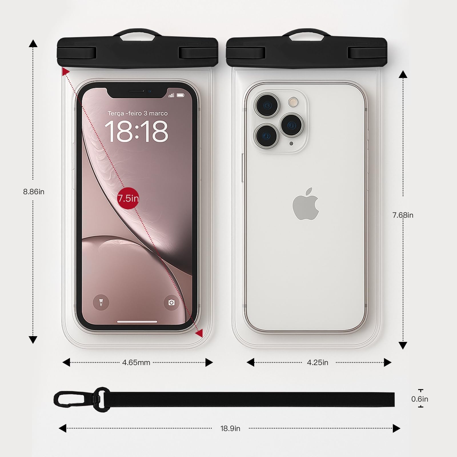 Waterproof Phone Pouch Compatible with iPhone 16/15 Pro Max & Galaxy S24+/S23 7in Waterproof Phone Case with Lanyard, IPX8 Beach Travel Must Haves, Beach Essentials, Black, 1 Pack