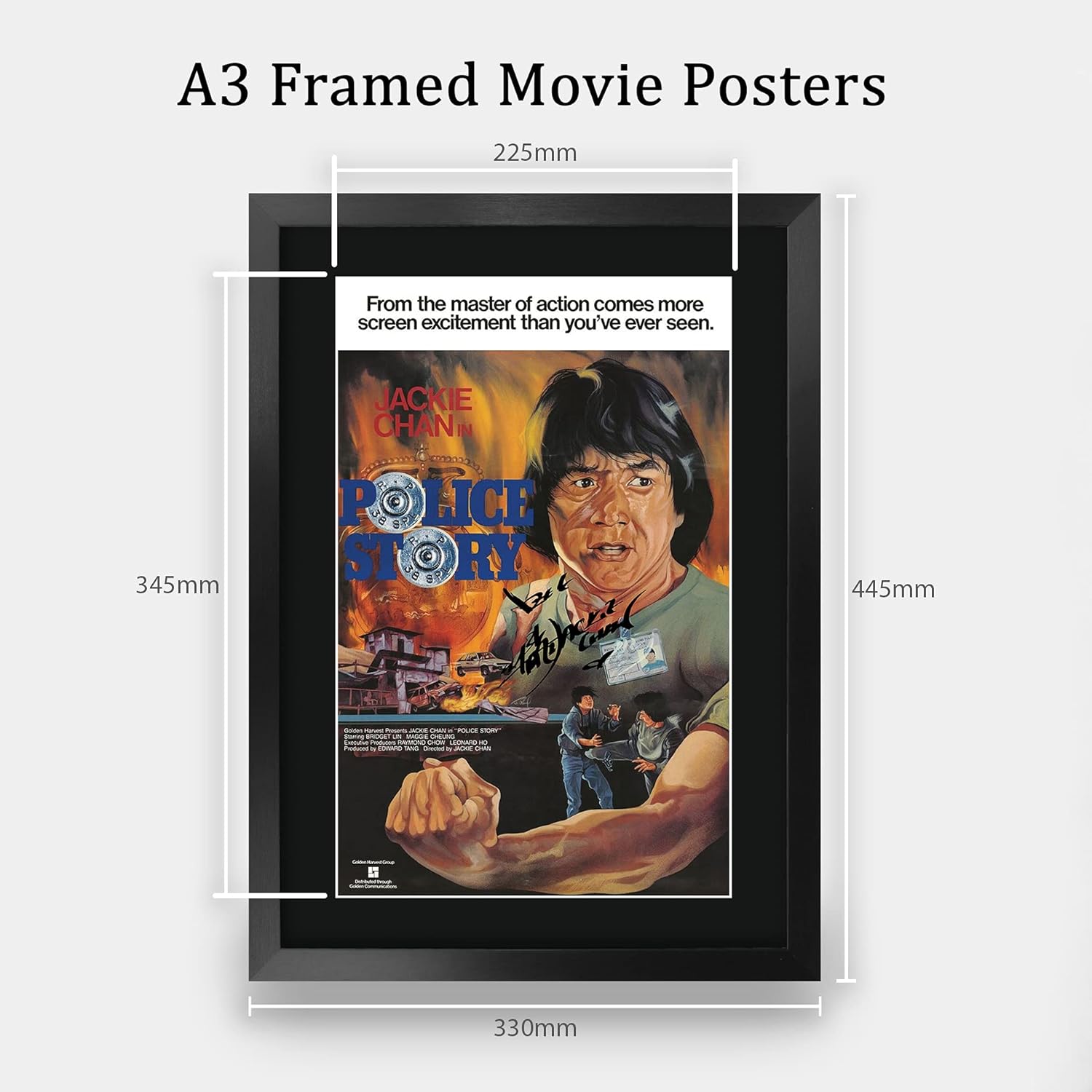 HWC Trading Police Story Movie Poster Jackie Chan Signed 16 x 12 inch Framed Gift Printed Autograph Film Print Photo Picture Display - 16" x 12" Framed