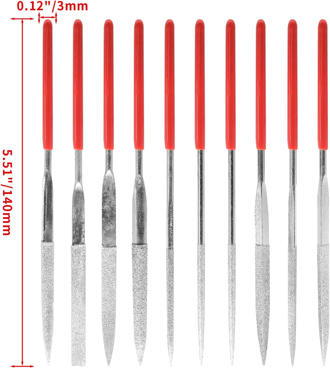 Biaungdo 10 Pieces Mini Diamond Needle File Set, 3 x 140mm