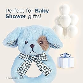 Bearington Baby Lil\' Waggles, 5.5 Inch Blue Puppy Dog Plush Stuffed Animal, Soft Baby Boy Rattle - Newborn Boy Toys - Newborn Rattle