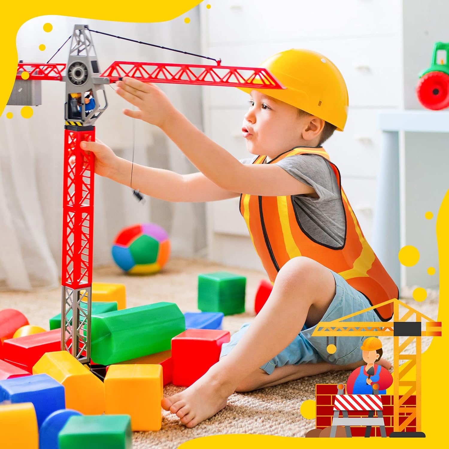 Bokon 12 Pcs Kids Construction Vests, Construction Party Supplies Toddler Worker Costume, Ages for 3-8 - Image 4