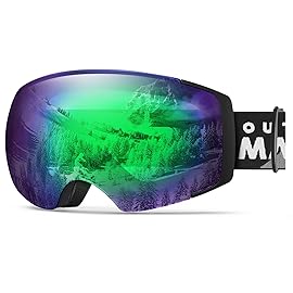 OutdoorMaster Ski Goggles PRO - Frameless, Interchangeable Lens 100% UV400 Protection Snow Goggles for Men & Women (BlackFrame RevoGreenLens VLT32%)