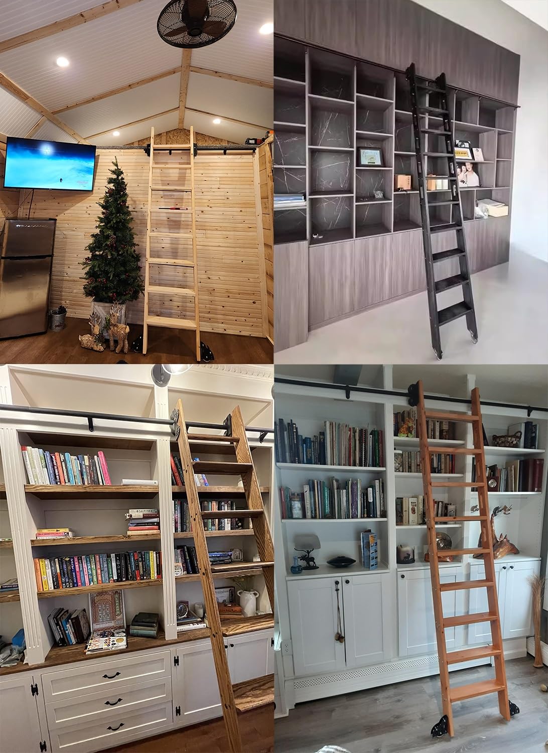 Bibliotheksleiter Hardware-Set für Mobile Bibliotheksleiter mit Unterem Bremsrolle, Teleskopische Obere Rollen für Bücherregal und Lager, Rundrohr(9.5ft/114in/290cm)