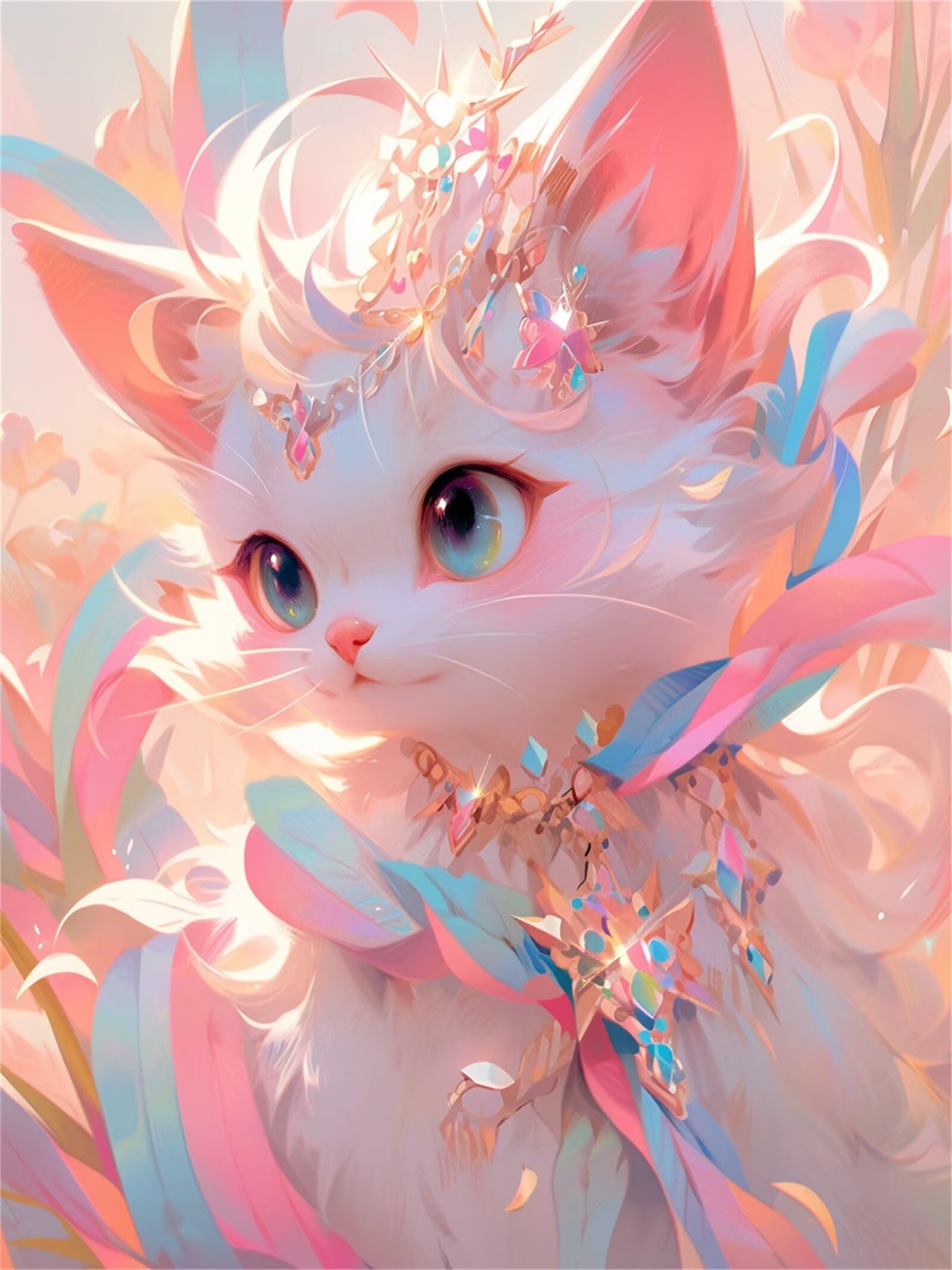 Diamond Painting Pinke Katze, DIY 5D Weihnachten Diamond Painting Erwachsene, Diamant Painting Bilder Malen Nach Zahlen DIY Set Erwachsene, Diamond Painting Herbst für Home Wand Dekor(100x130cm)-h2
