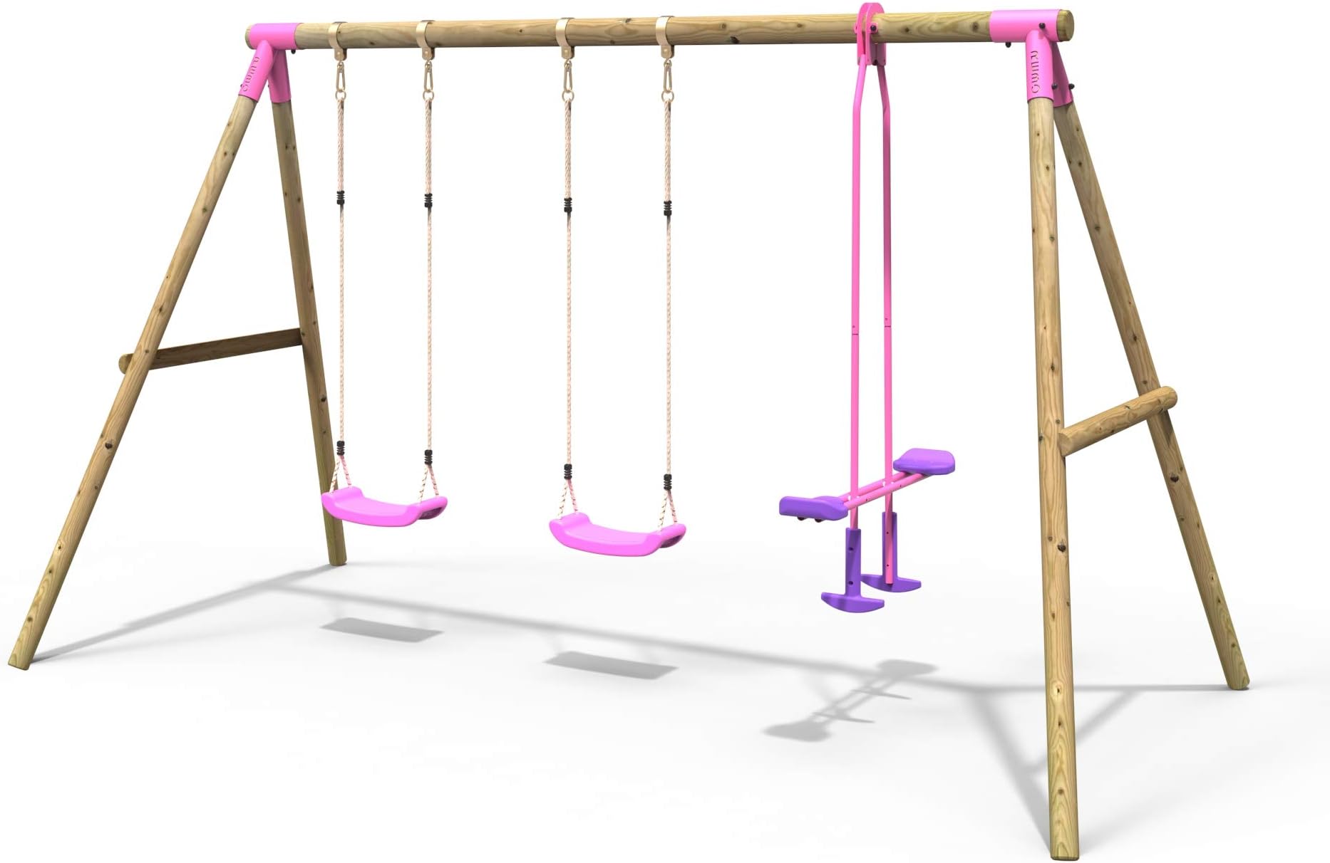 Children's Wooden Garden Swing Set - Neptune Pink | OutdoorToys | Pressure Treated Timber, Soft Feel Ropes, Twin Seat Glider, Sturdy Construction for Kids