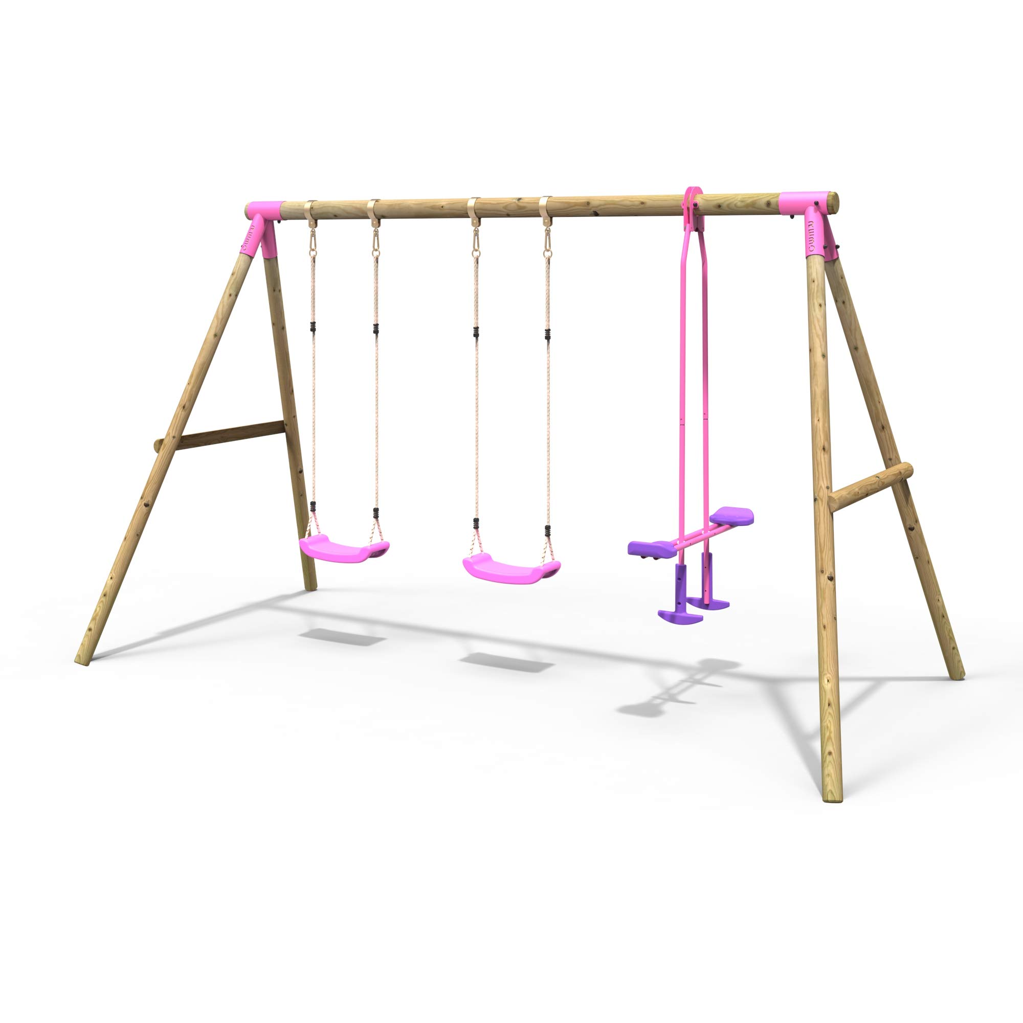 ReboChildren's Wooden Garden Swing Set - Neptune Pink | OutdoorToys | Pressure Treated Timber, Soft Feel Ropes, Twin Seat Glider, Sturdy Construction for Kids
