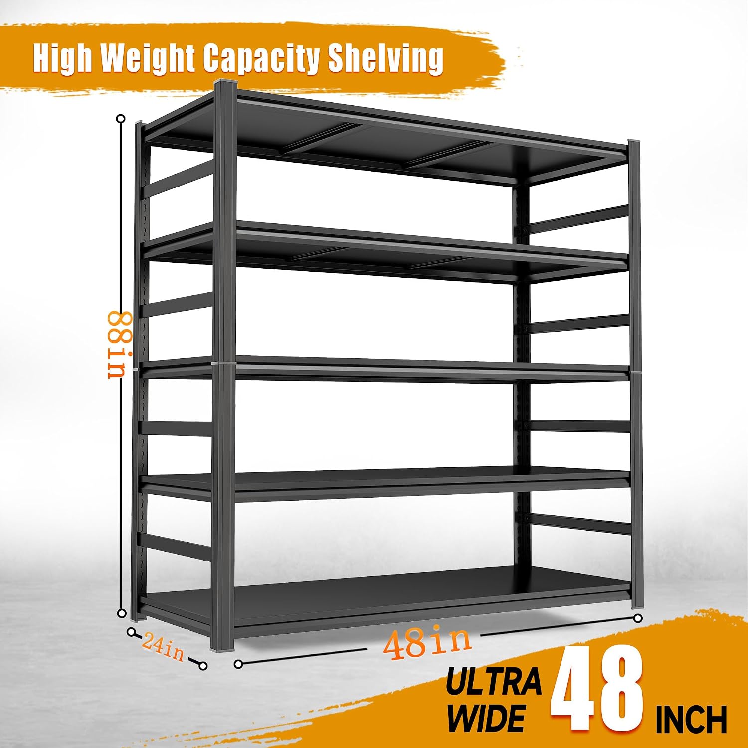 48''W Garage Shelving,Heavy Duty Shelving,Metal Garage Shelves Units,3000 lbs Adjustable Standing Shelf for Garage,Basement, Warehouse,Thickened Double-Layer Posts 88in×48in x 24in