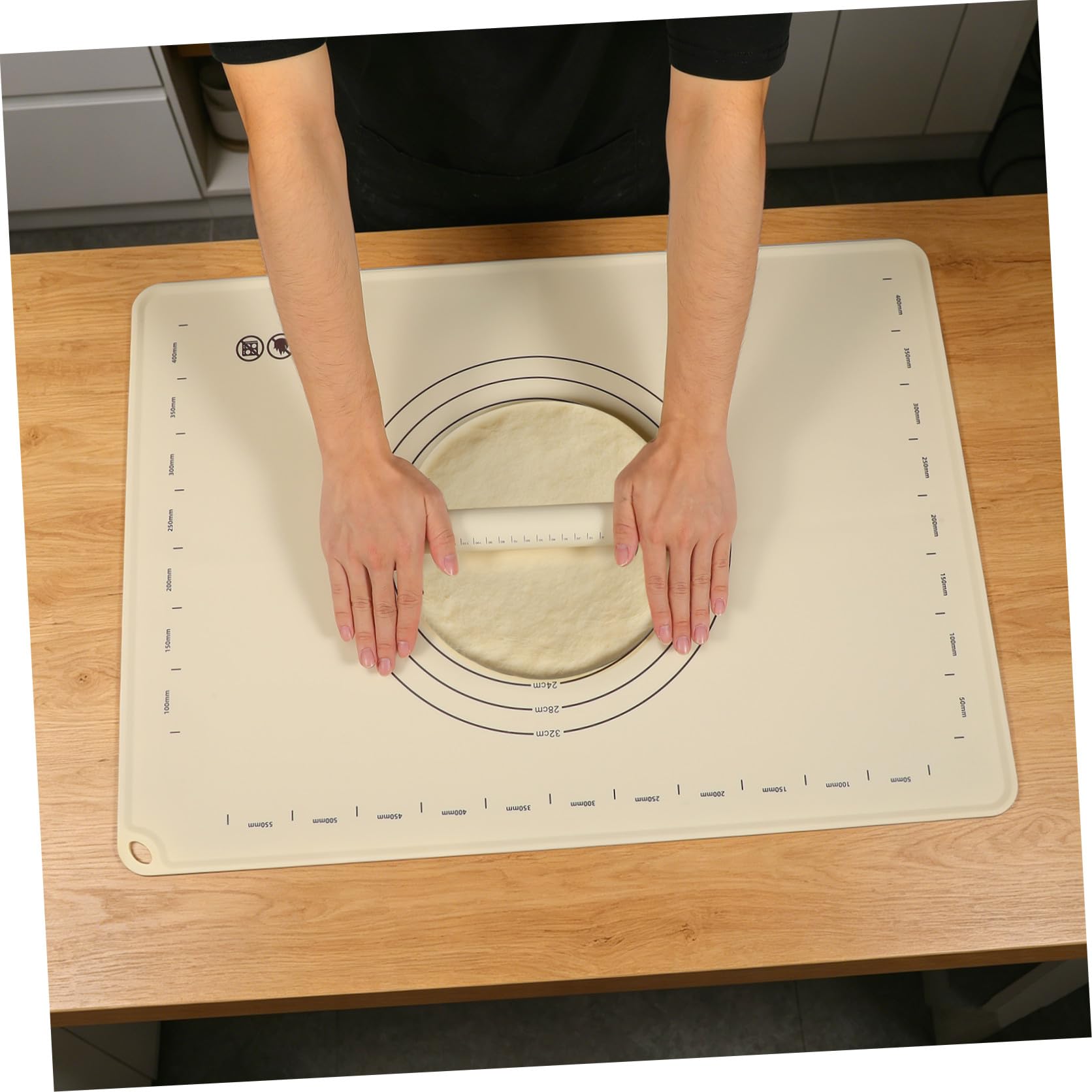 Set di Mattarello in Acciaio Inox e Tappetino in Silicone | Impasto, Biscotti e Pane, Design Antiscivolo Ispessito, Superficie Antiaderente