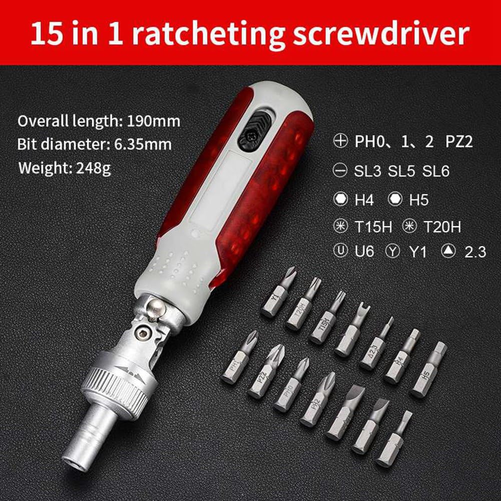 Rensimote Multi Angle Bidirectional Ratchet Screwdriver Set 15 in 1 Torx Magnetic Screw Driver Bit Screwdrivers Easy to Use B - Image 3