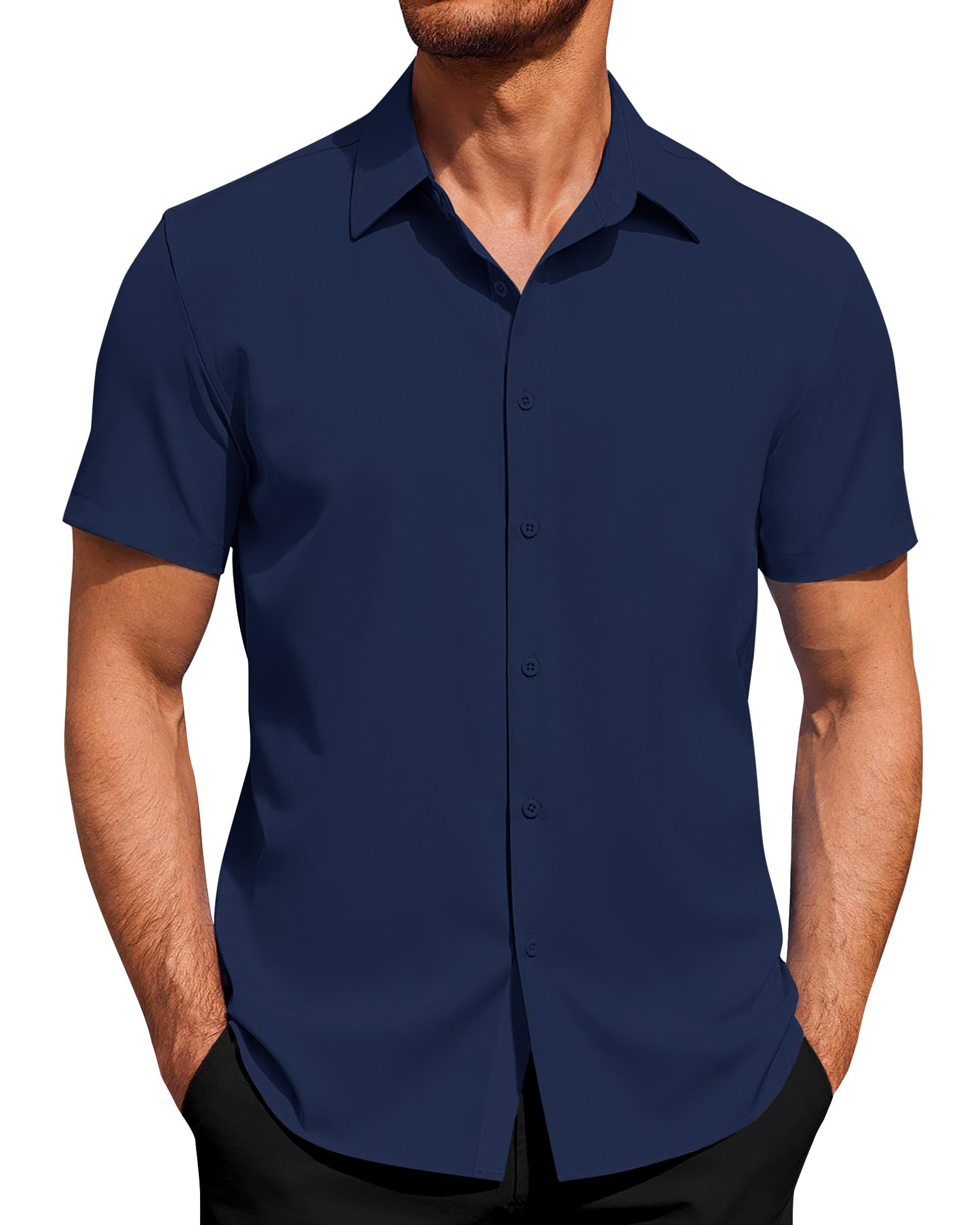 J.VER Hemd Herren Kurzarm Businesshemd Button Down Regular Fit Freizeithemden Sommer Strand Stretch Shirt