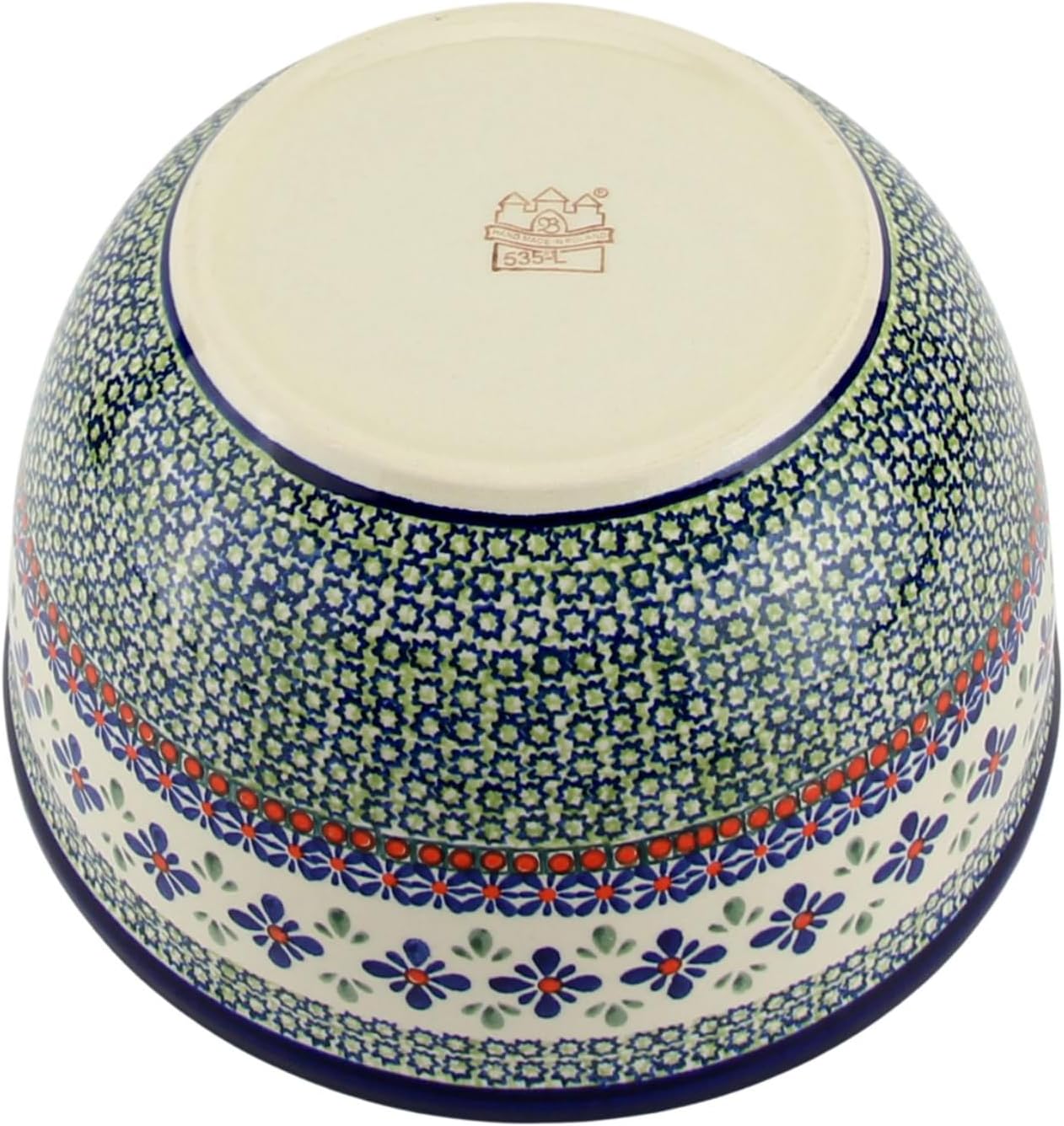 Polish Pottery Market Large Mixing Bowl - 5 Quarts Handcrafted Polish Stoneware by Zakłady Bolesławiec, Poland - Large Serving Bowls for Cooking, Salad, Popcorn, Salad Mixing