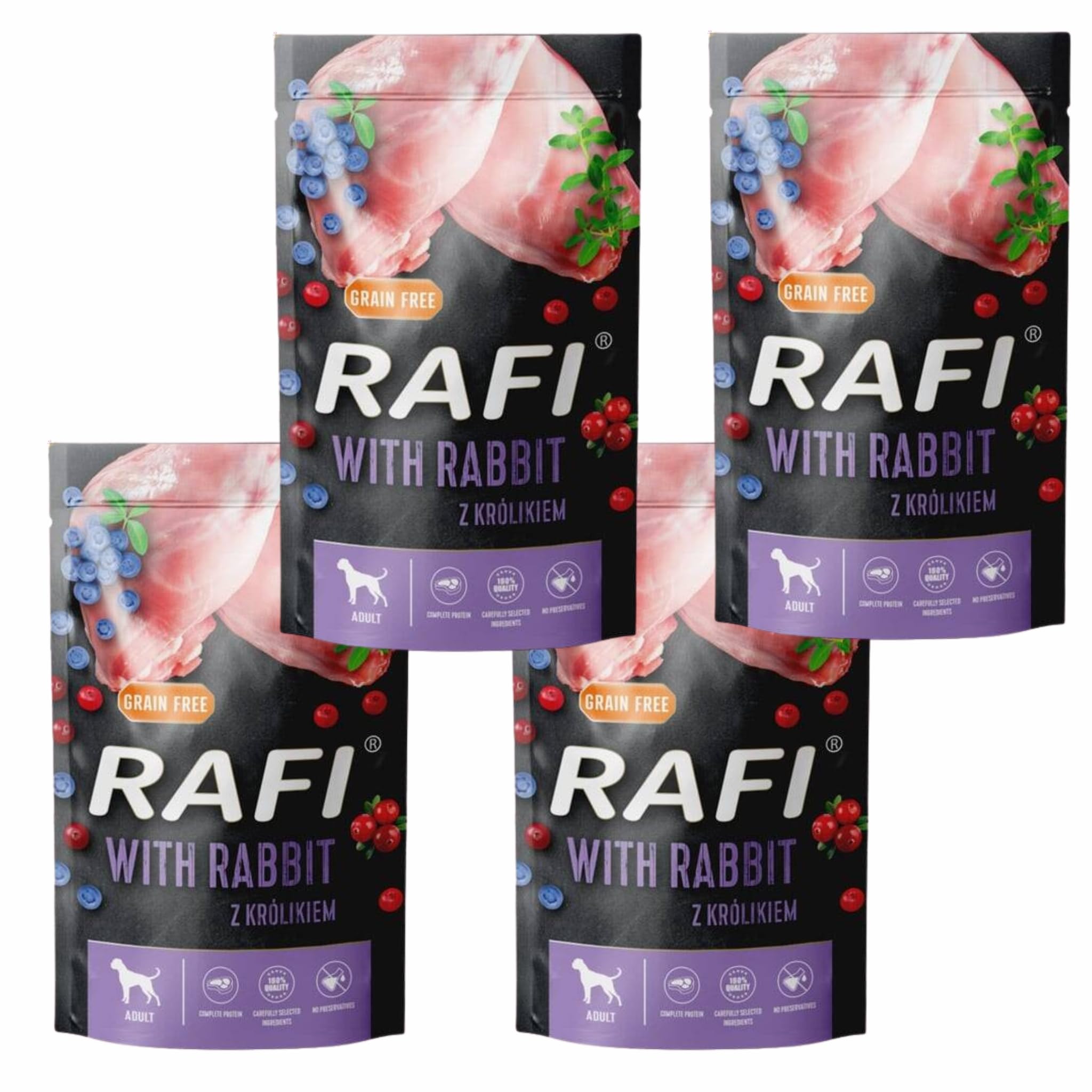 Rafi Rabbit Complete Wet Food for Adult Dogs 4 x 500g Sachets