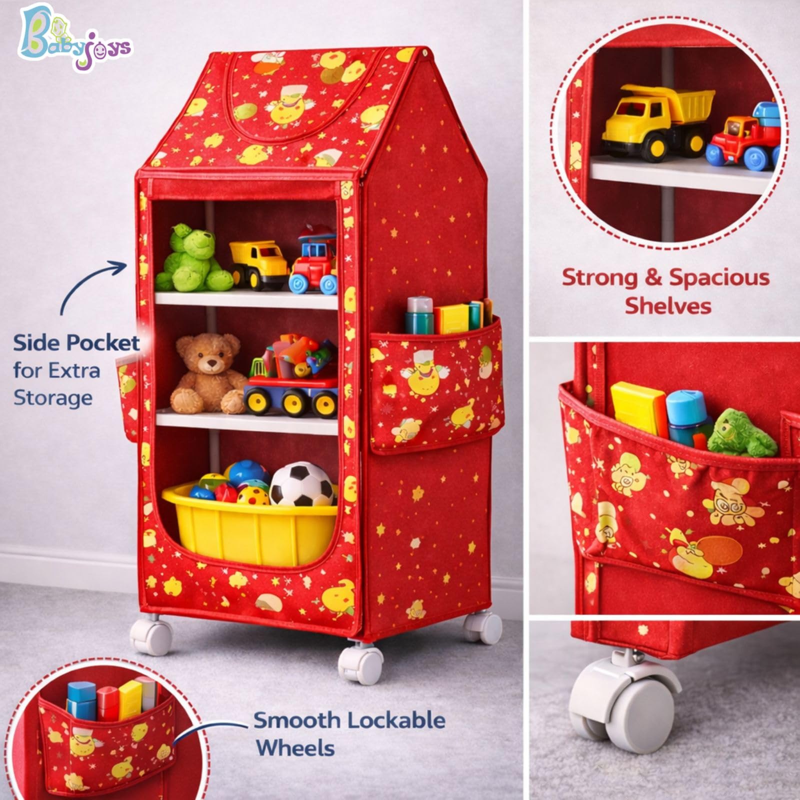 Babyjoys Multipurpose Baby Wardrobe Organizer with 5 Shelves | Baby Clothes Organizer & Storage | Baby Almirah/Almera Plastic Cupboard for Clothes, Foldable (Unbreakable Material) | Cherry Red 3