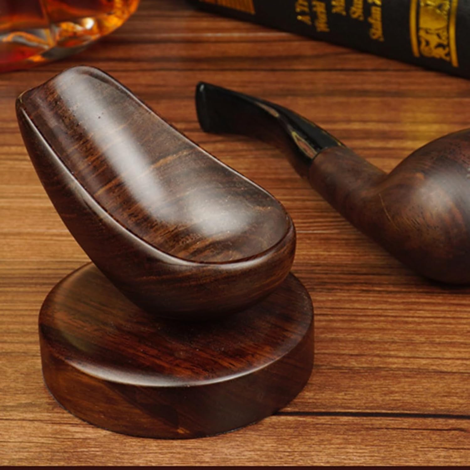 OVARIA Spoon Type Tobacco Pipe Stand, Solid Wood Smoking Pipe Display Rack, Red Ebony Single Pipe Holder Smoking Pipe Stand Vintage Men's Tobacco Accessories, Great Gift