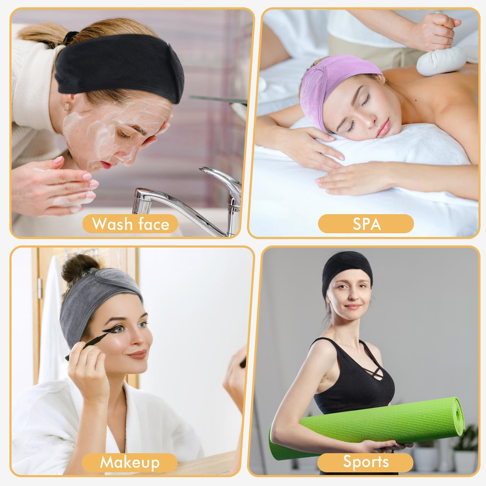 SINLAND Headband for Women Ultra Soft Adjustable Makeup Hair Band with Magic Tape, Stretch Head Wrap for Bath Shower, Facial Mask, Yoga - Image 4
