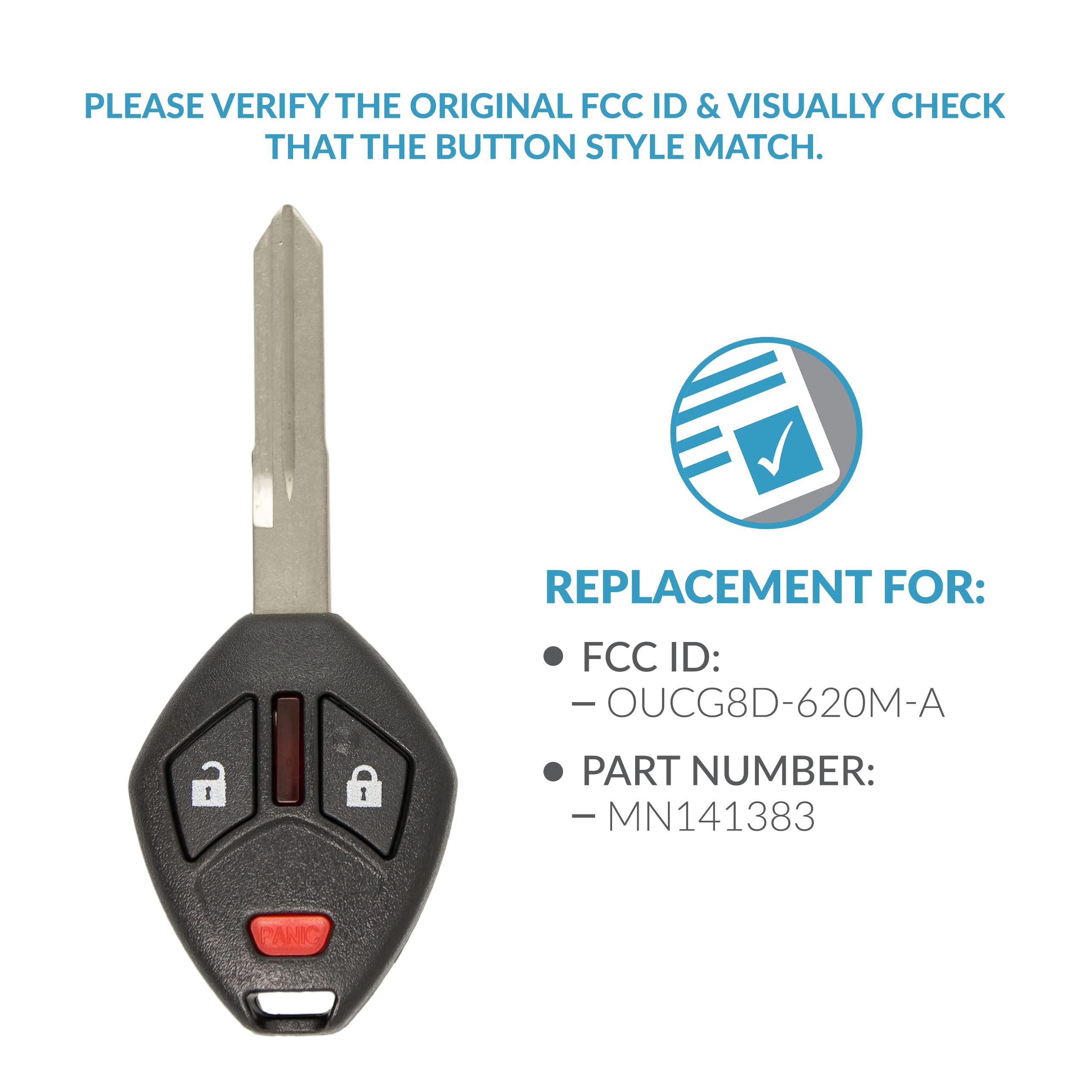 Keyless2Go Ricambio per chiave telecomando a 3 pulsanti Mitsubishi OUCG8D-620M-A