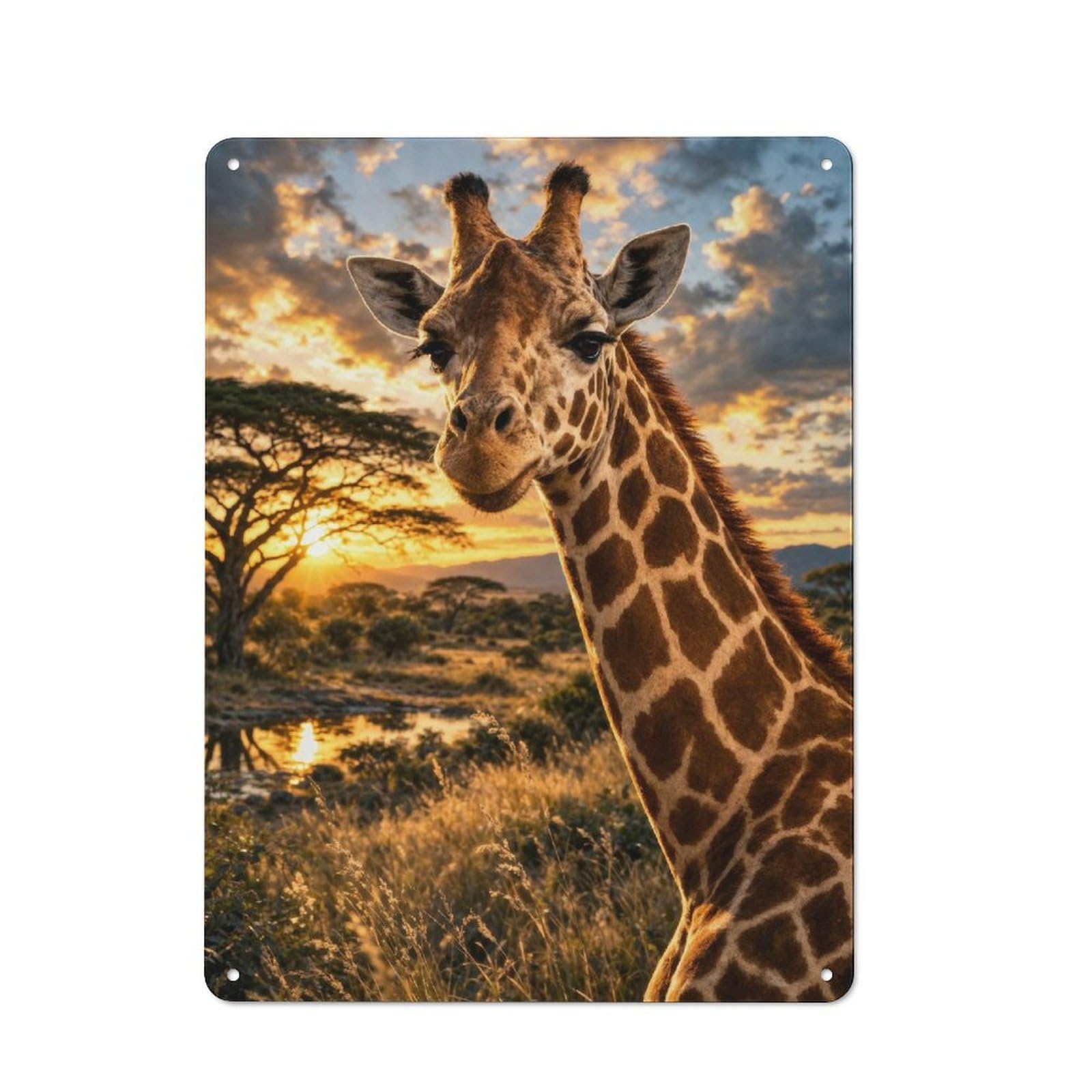 Junmoney Style-19 Vintage Tin Sign 40X30cm With Giraffe At Sunset In The Savanna For Man Cave Or Games Room, For Vintage Wall Decor Fans, For Metal Sign Collectors