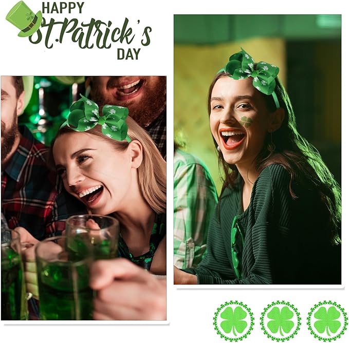 🍀 St. Patrick's Day Headband: Green Clover Bow for Women & Girls