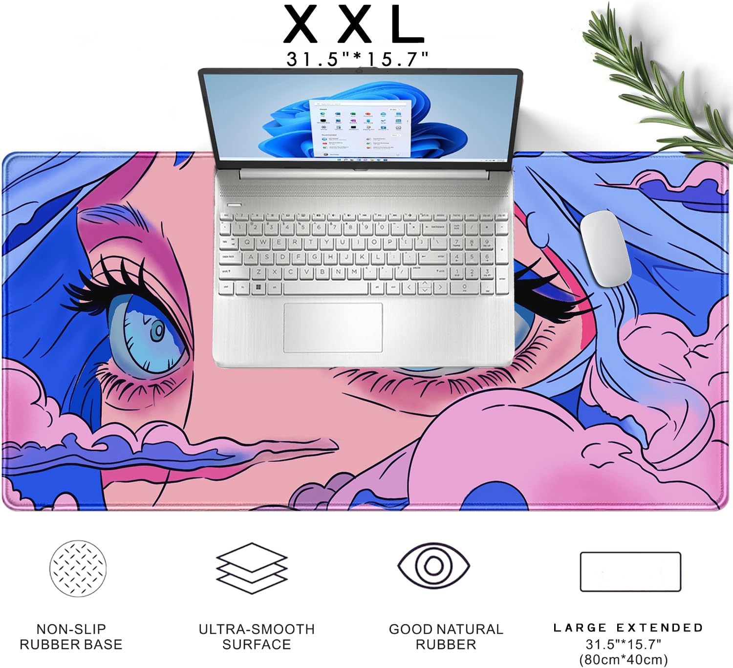 Anime Girl Loving Eye Desk Mat Desk Mat Pink Desk Pad Aesthetic Japanese Mouse Pad Large XXL Gaming Mousepad Computer Keyboard Mat Desk Matt for Desktop Office Decor Deskmat 31.5 X15.7In - Image 8
