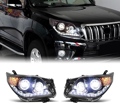 Pair LED Headlight Assembly For Toyota Land Cruiser 2010-2013 With Sequential Turn Signal