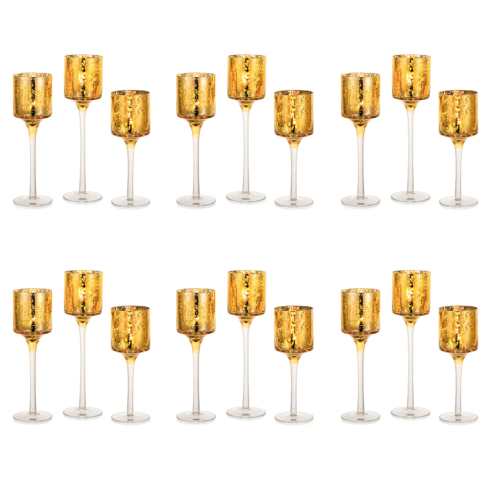 Nuptio Tea Light Holders Glass Gold Tealight Holders Floating Candles Bulk Pillar Candle Holder Long Stem Christmas Centerpiece Wedding Reception Housewarming Decorations Gifts