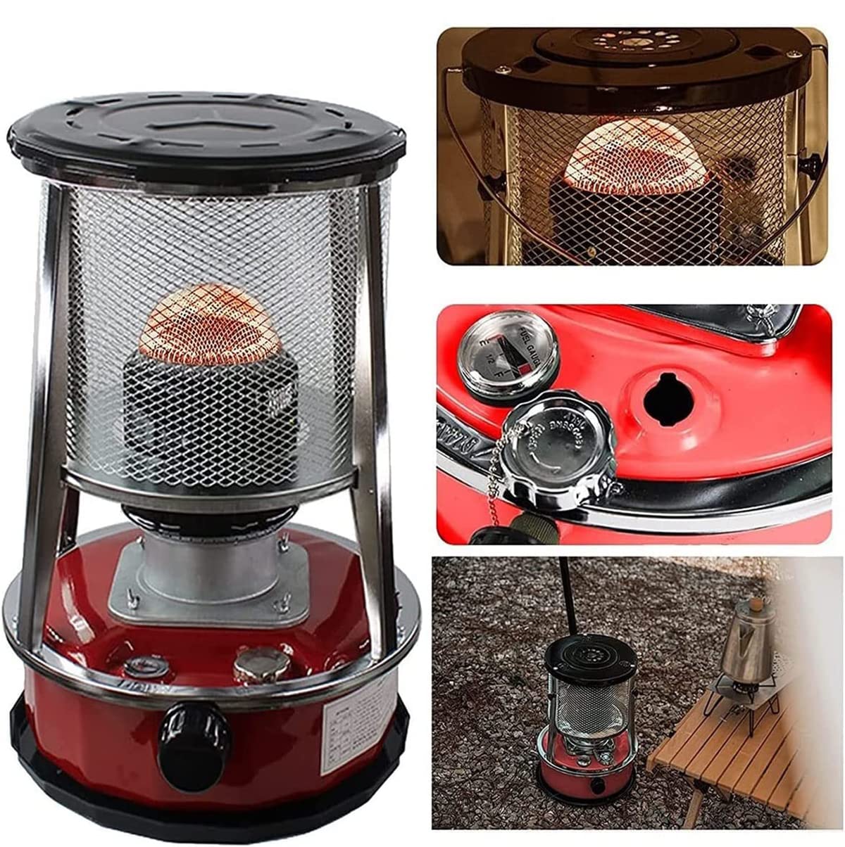 9000Btu/H Chauffage D'appoint Petrole, 4.5L Poele A Petrole De Feu Réglable Pour Terrasse Accueil Intérieur Extérieur Terrasse De Camping,Rouge
