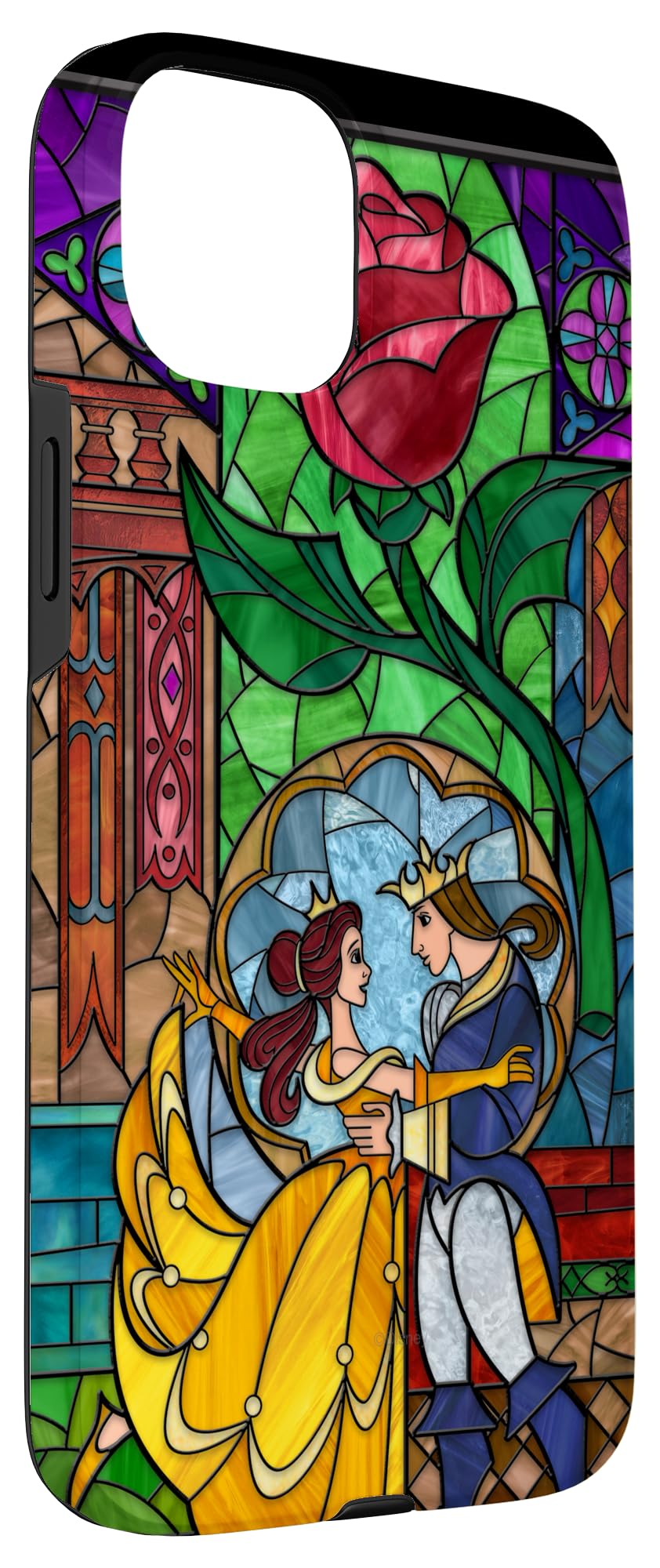 Custodia per iPhone 15 Plus Disney La Bella e la Bestia - Vetro colorato Belle e Principe