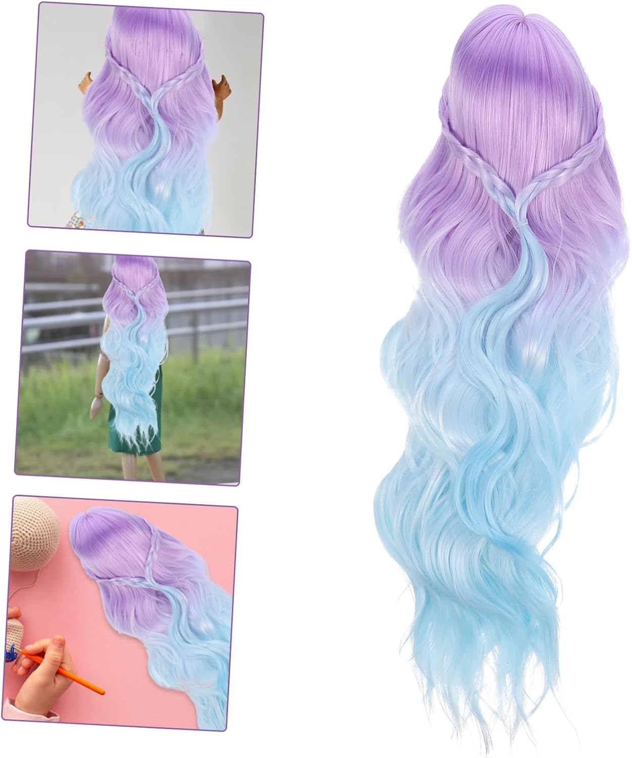 Doll Wig for Baby Girls 40cm Long Wave Gradient Hairpiece Halloween