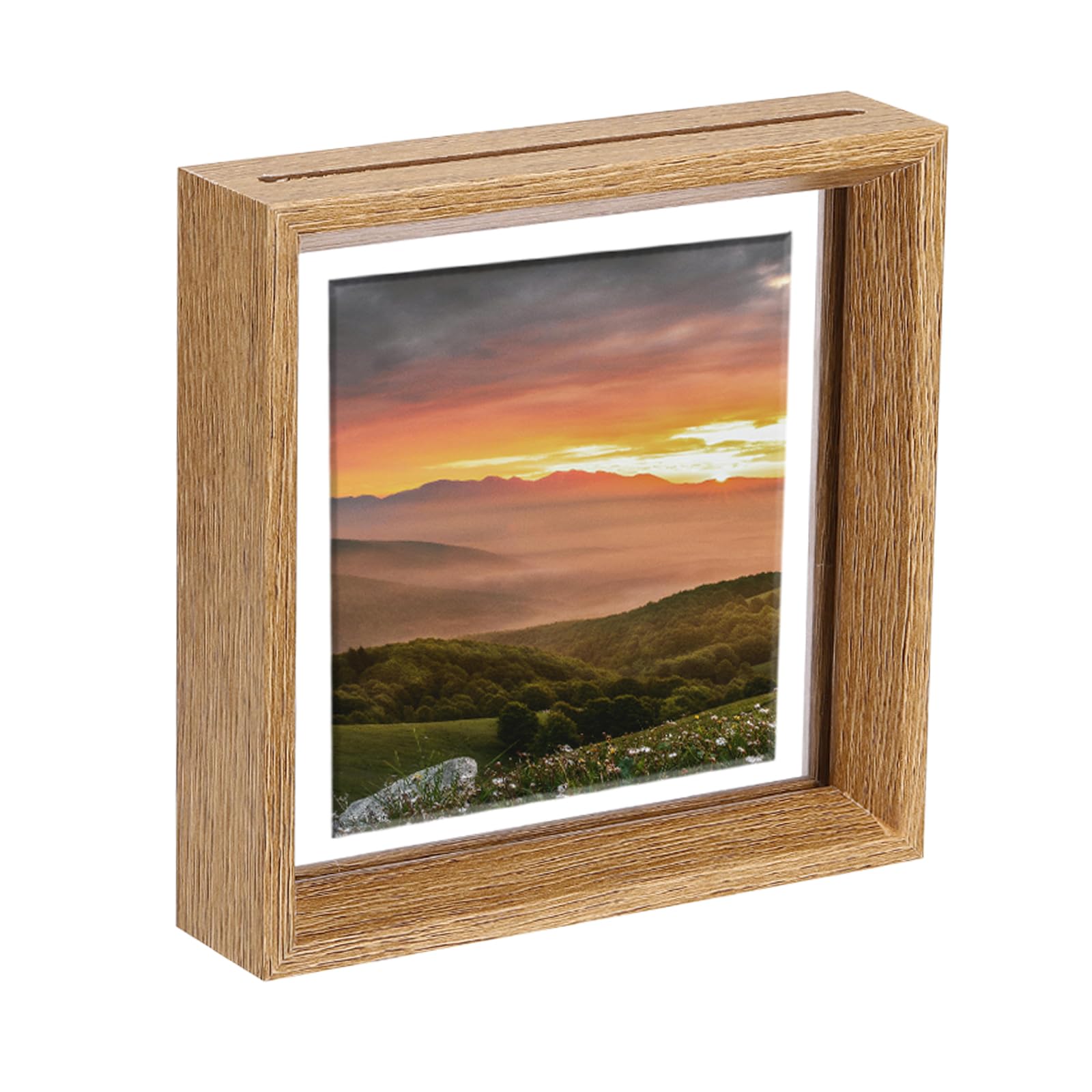 sourcing map Floating Frame, 6 x 6 Inch Natural Wood Pictures Frames for Pressed Flowers Standing Wall Hanging Picture Collection, Wood Tone